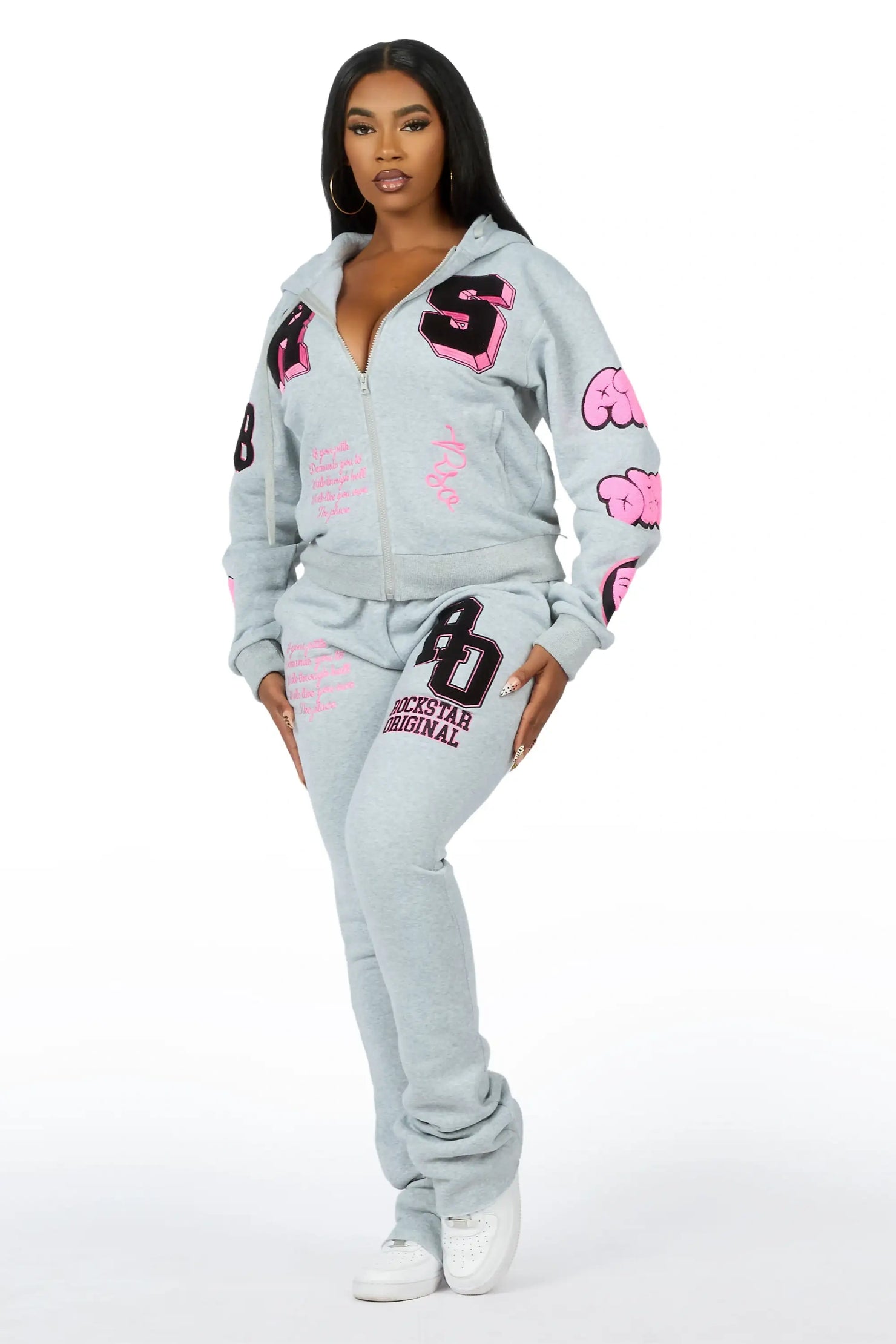 Leslee Grey/Pink Super Stacked Track Set