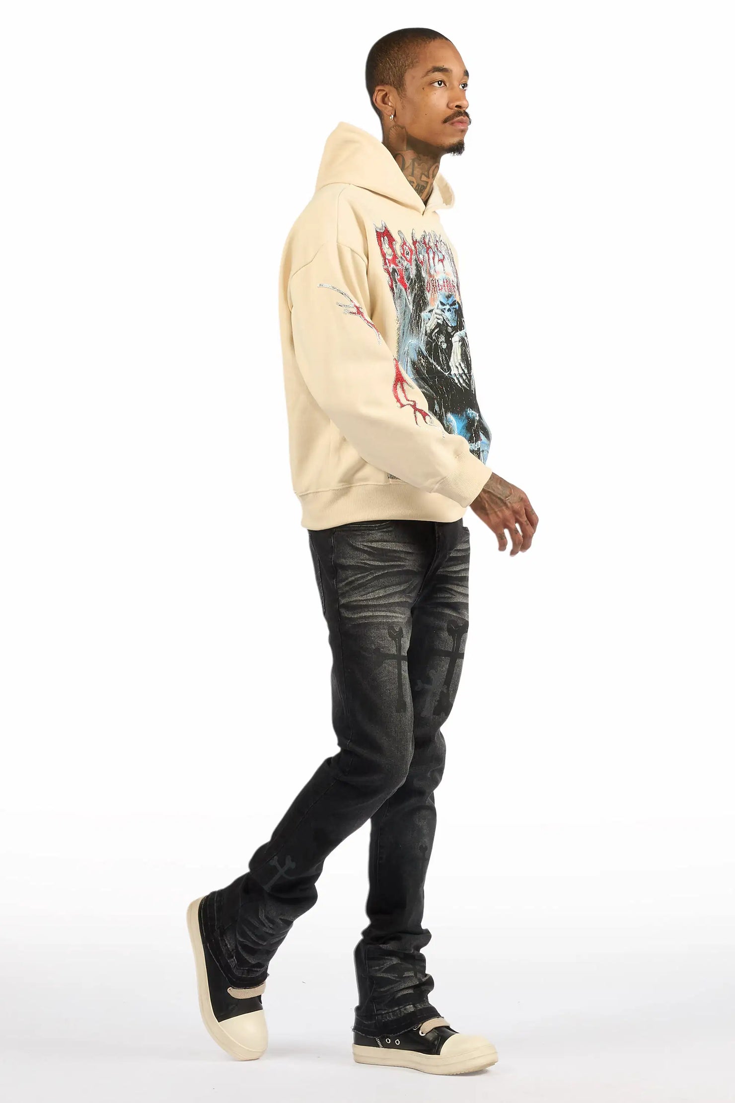 Olivier Dag Dark Grey Stacked Flare Jean