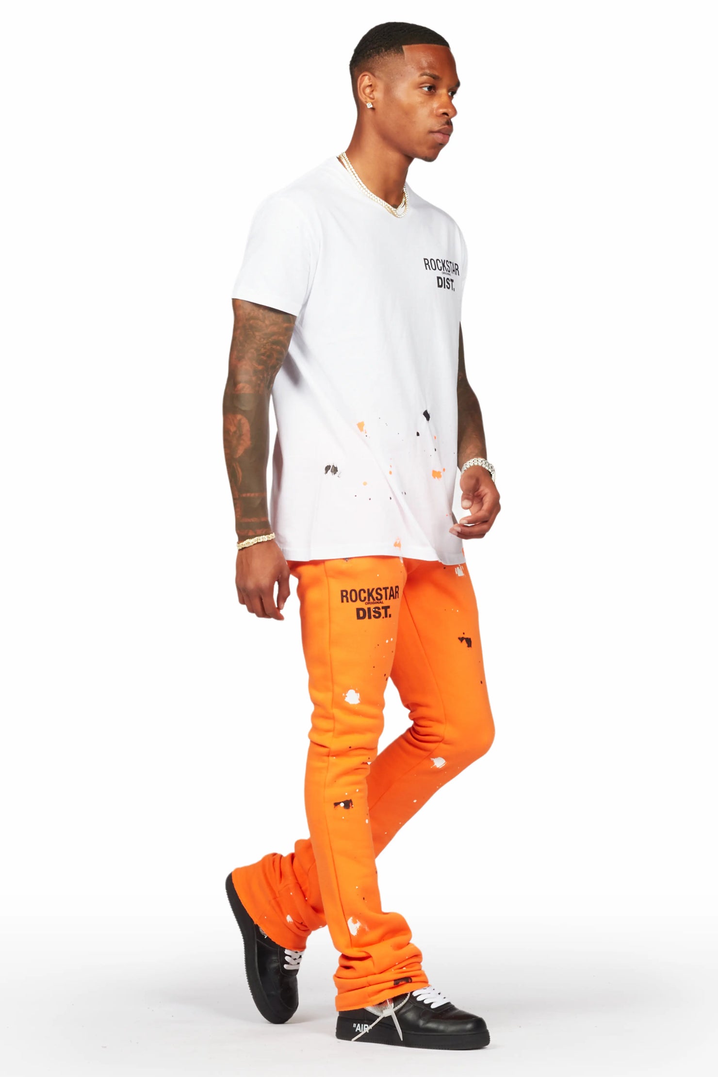 Raffer White/Orange T-Shirt/Stacked Flare Pant Set