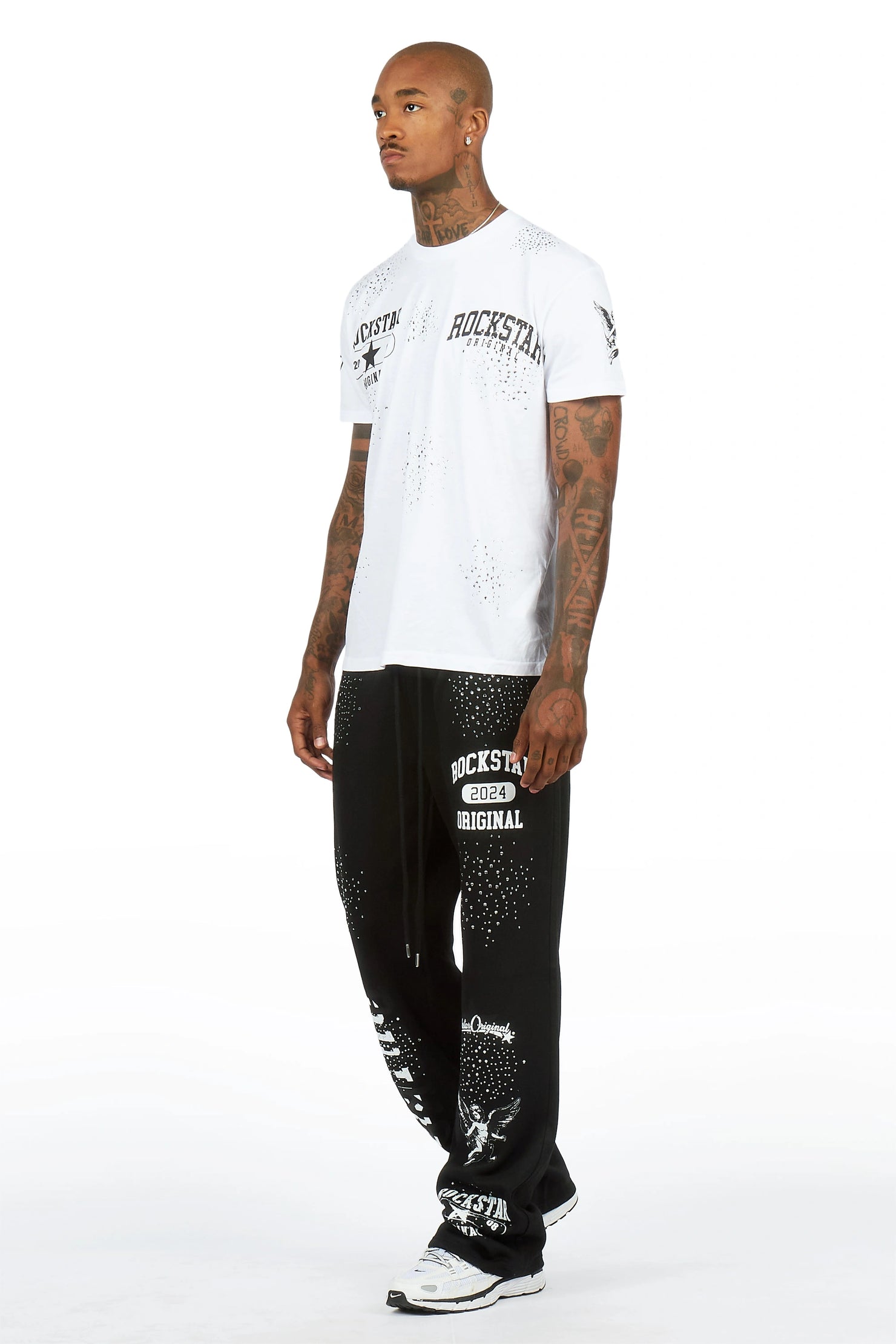 Gutta 2.0 Black/White Rhinestone T-Shirt/ Relaxed Track Set