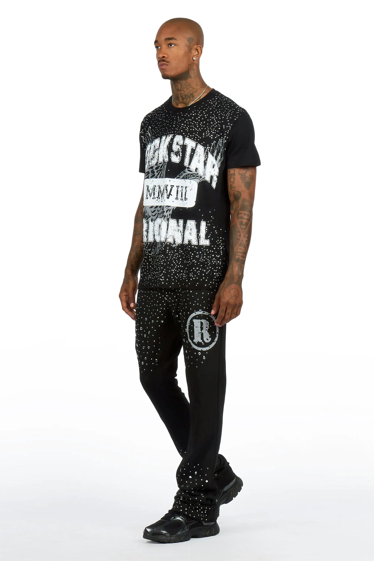 Borya 2.0 Black/Black Rhinestone T-Shirt/Relaxed Track Set
