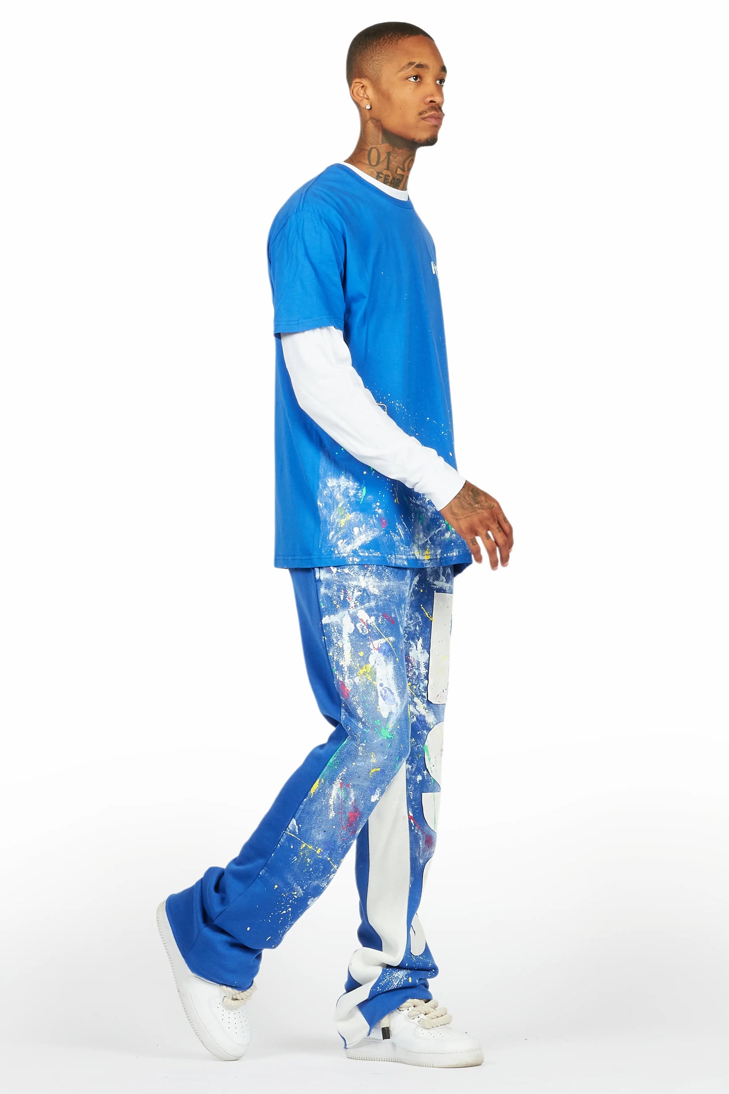 Aliyas White/Royal Double Layer T-Shirt/Baggy Pant Set