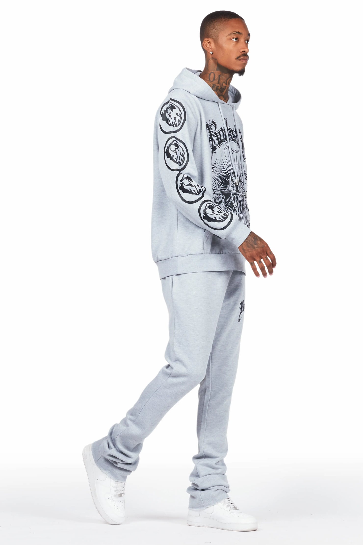 Yarden Grey Graphic Hoodie/Stacked Flare Pant Track Set