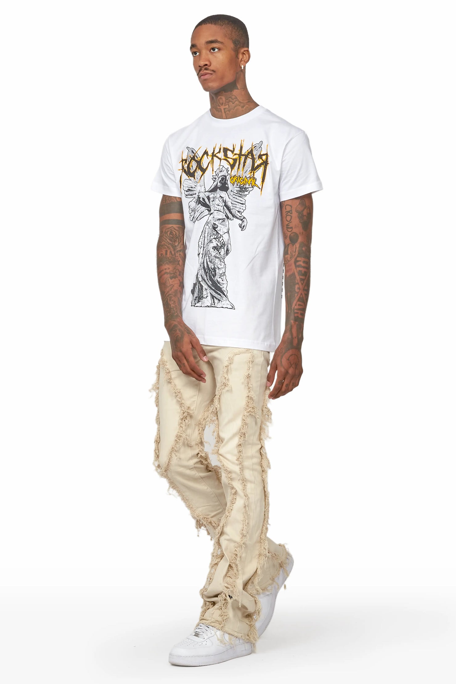 Tristan Beige Stacked Flare Jean