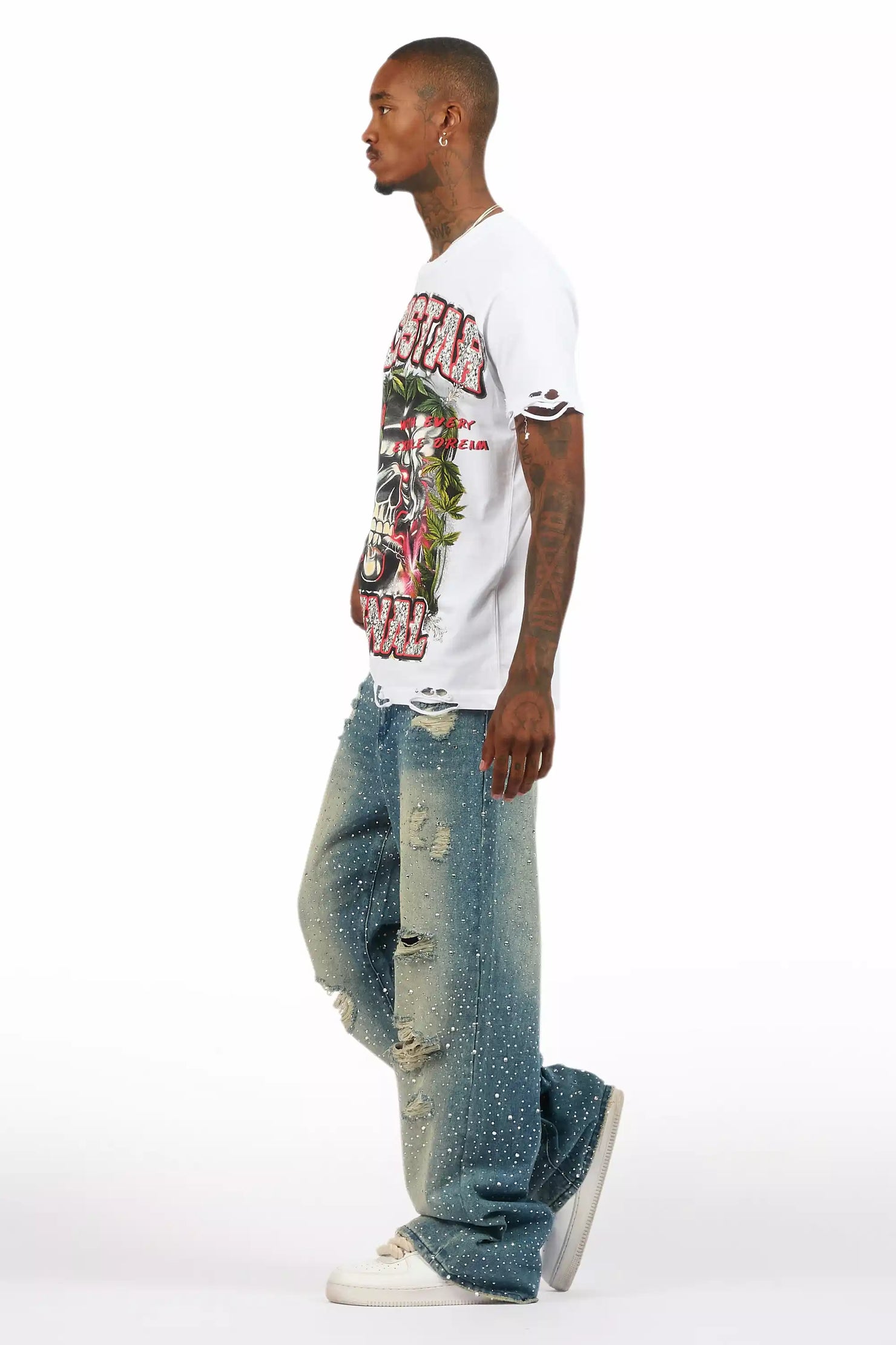 Discolite Rhinestone Medium Blue Baggy Jean