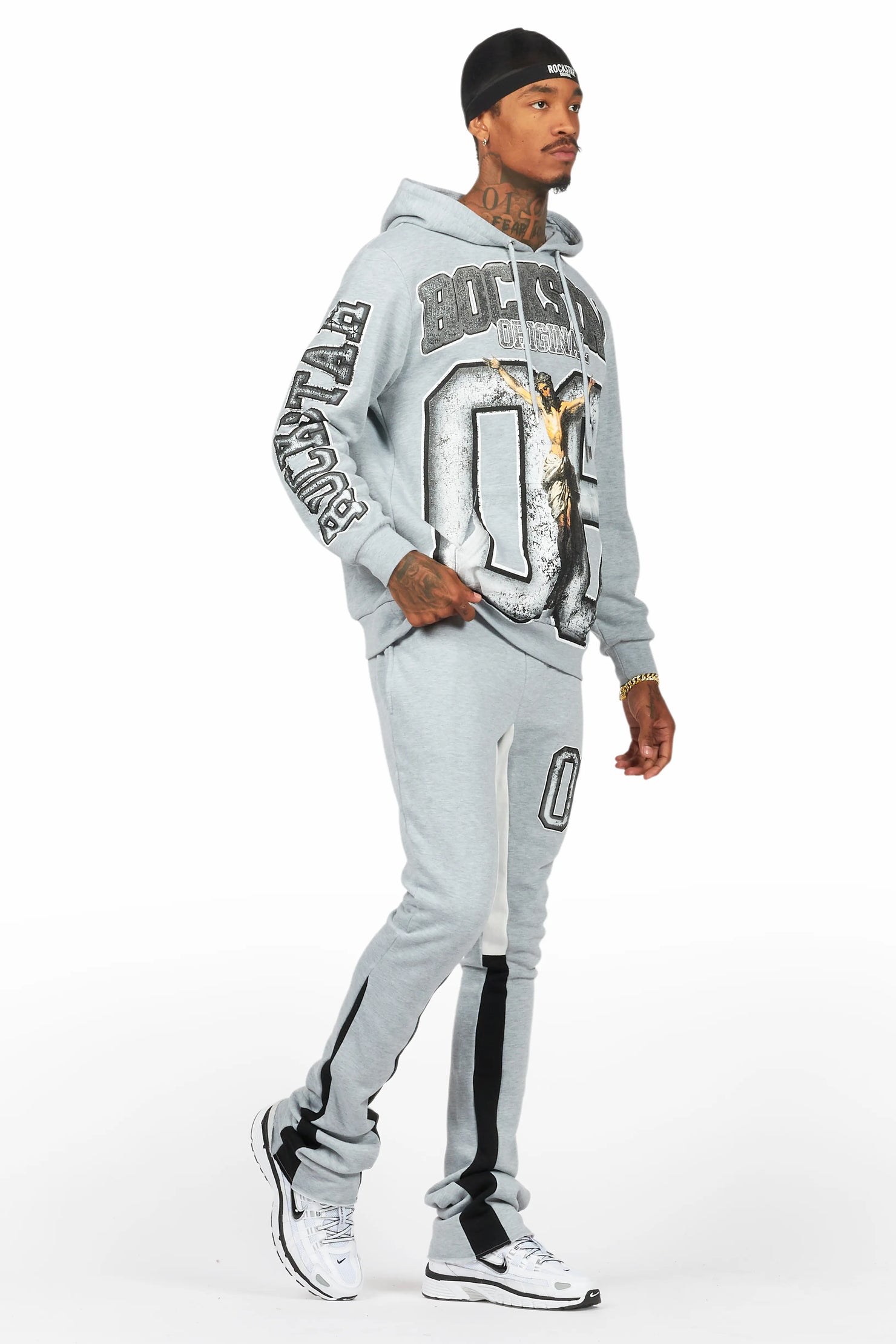 Fields Grey/White Stacked Flare Hoodie Track Set