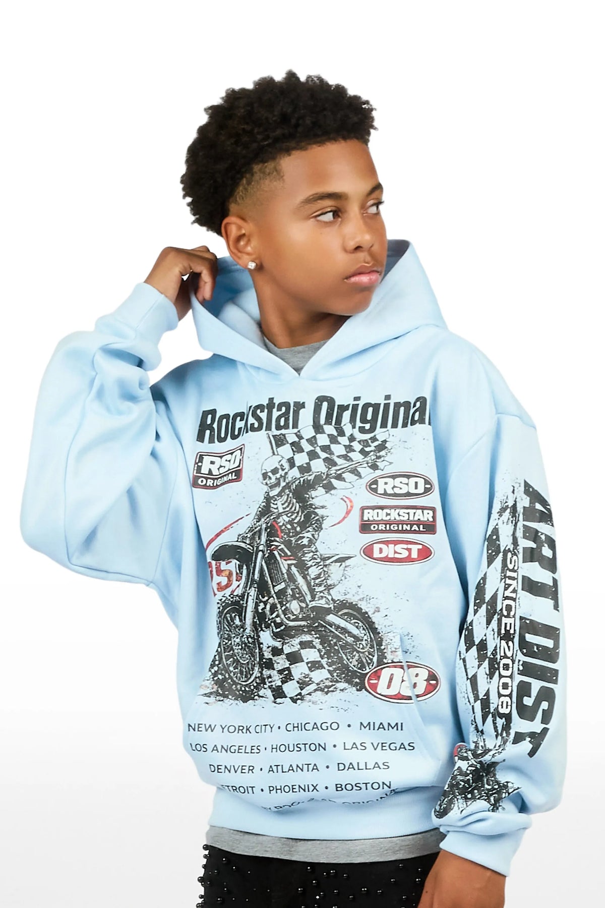 Boys Ryatt Light Blue Graphic Hoodie