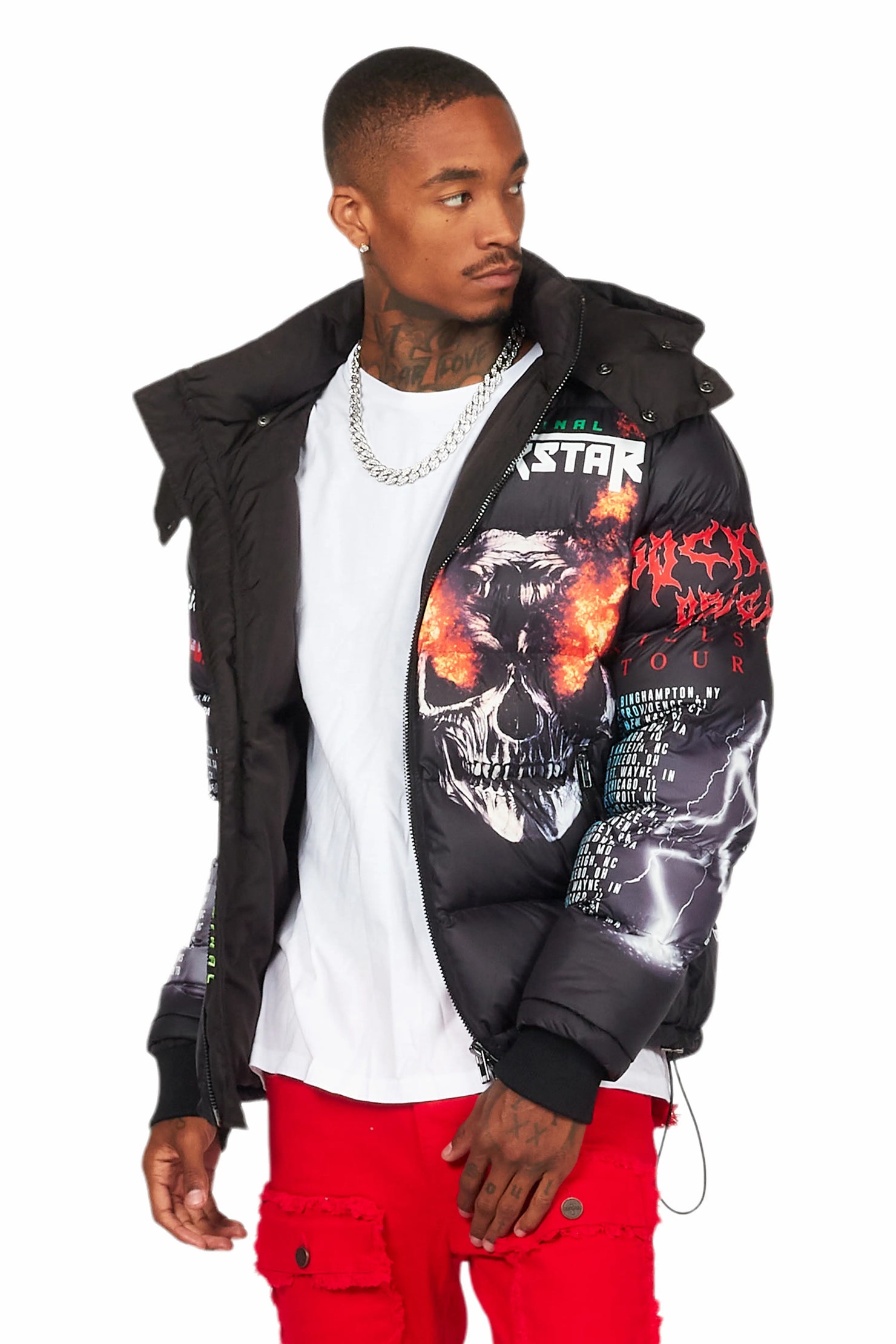 Nash Black Graphic Print Puffer Jacket