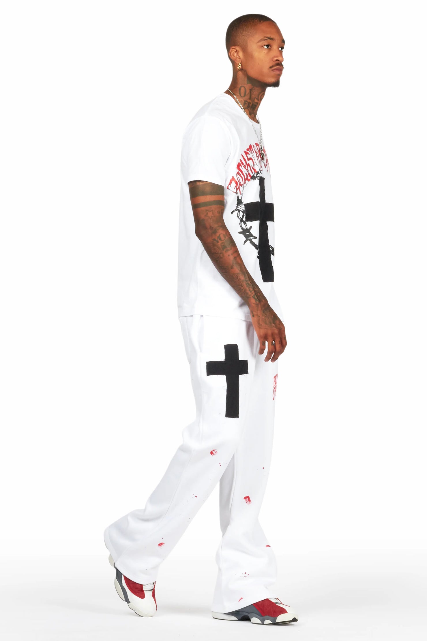 Hasim White T-Shirt/Stacked Flare Track Set