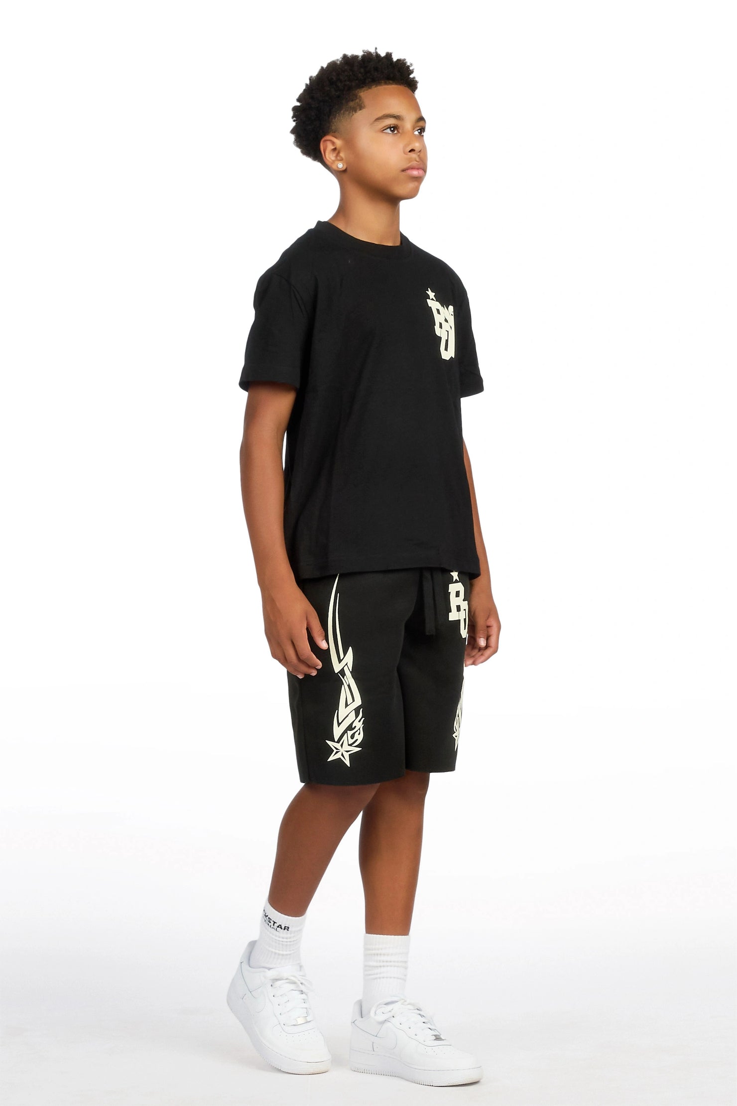 Boys Plutix Black/Cream Graphic T-Shirt/Short Set