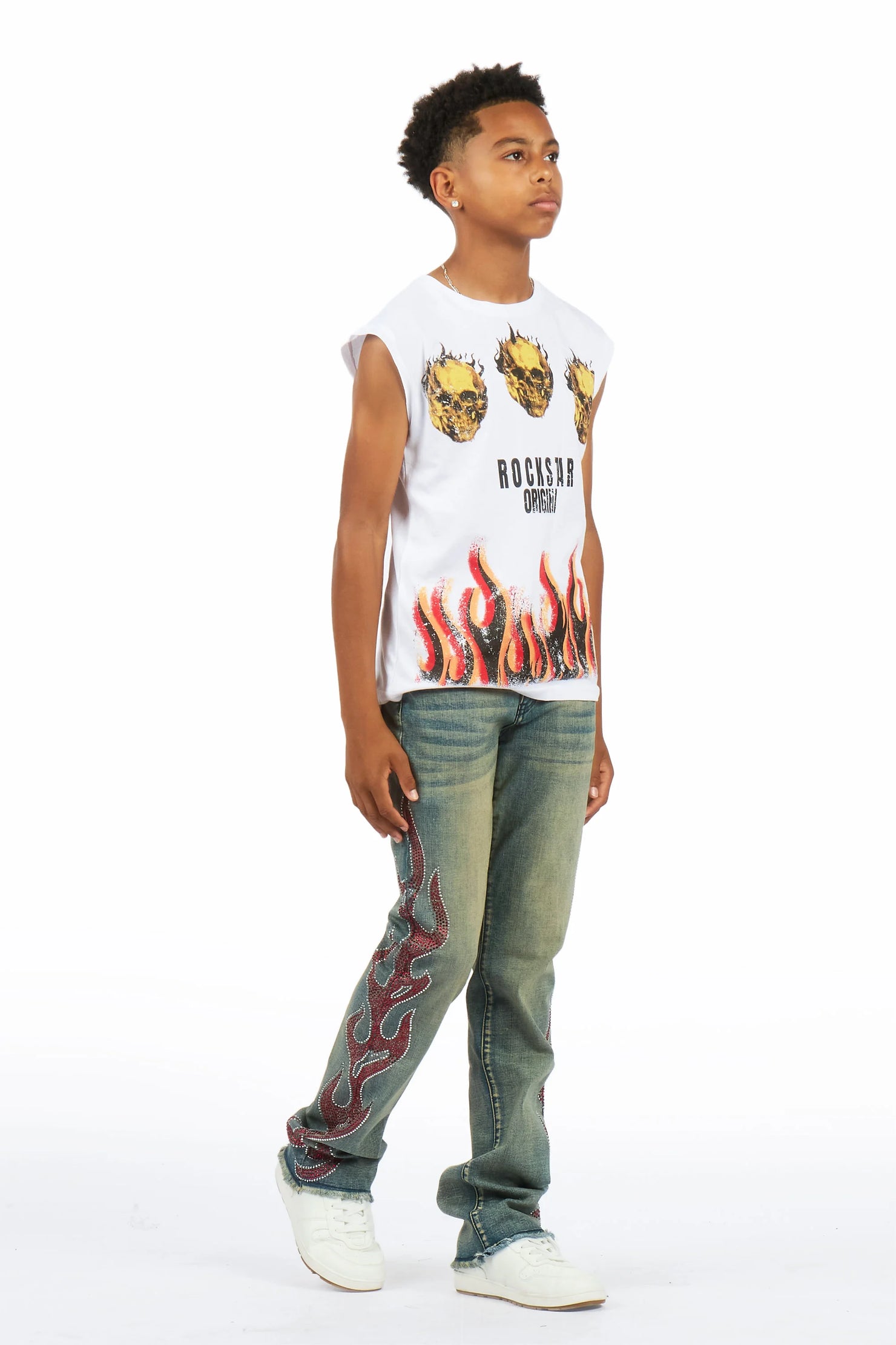 Boys Sword Vintage Blue Stacked Flare Jean