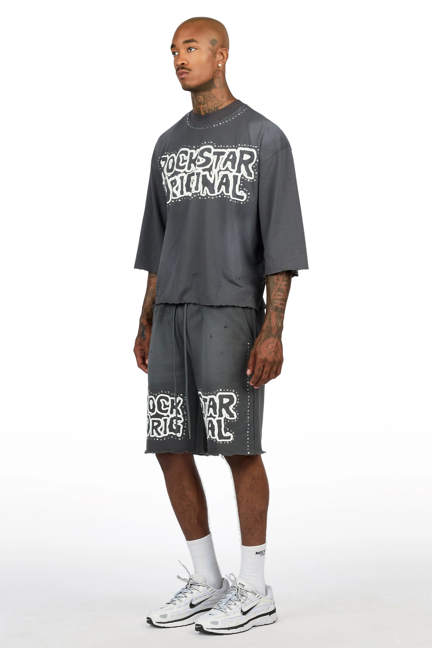 Marc Charcoal Rhinestone T-Shirt Short Set