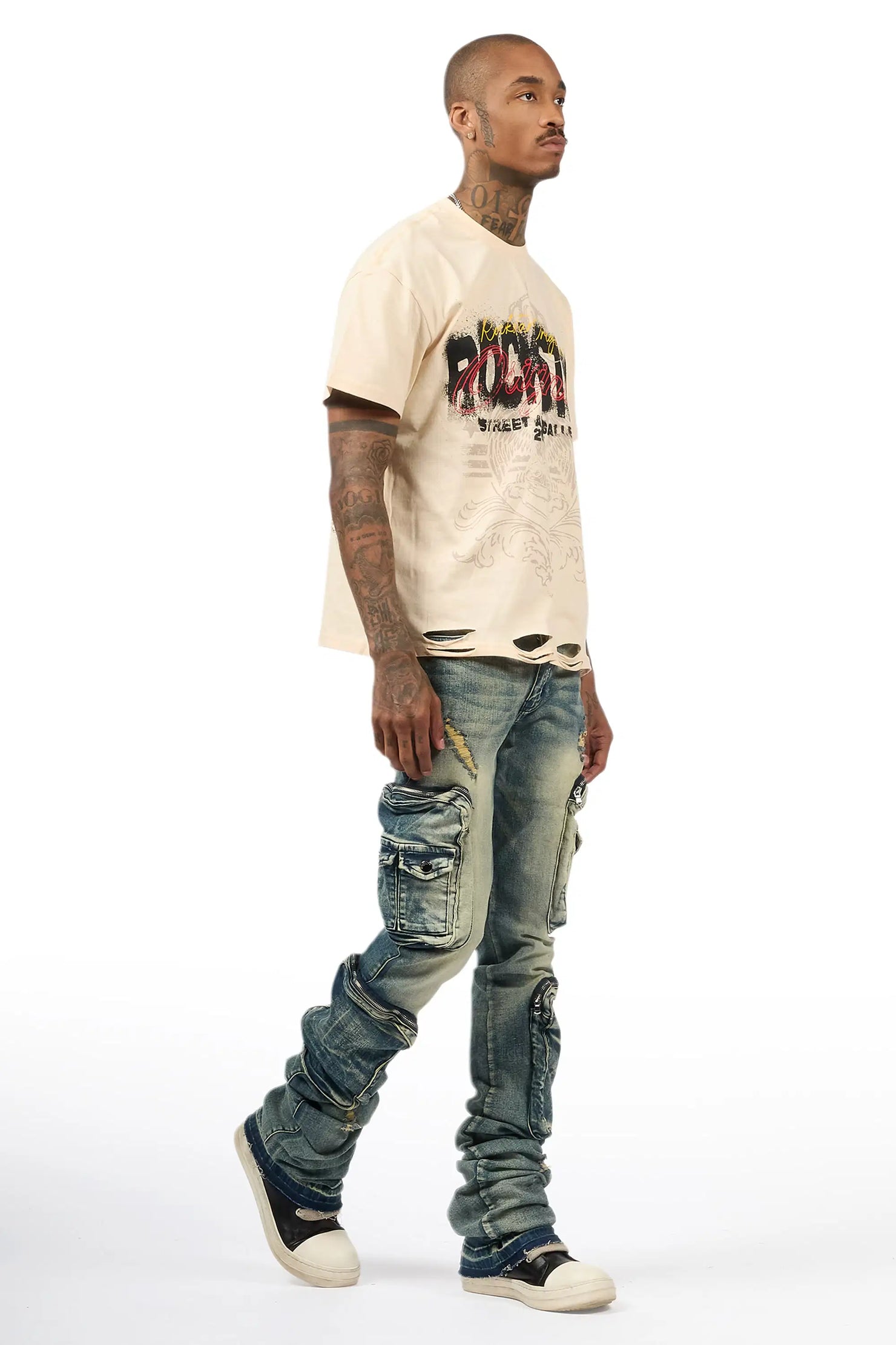 Allen Tint Blue Super Stacked Flare Jean