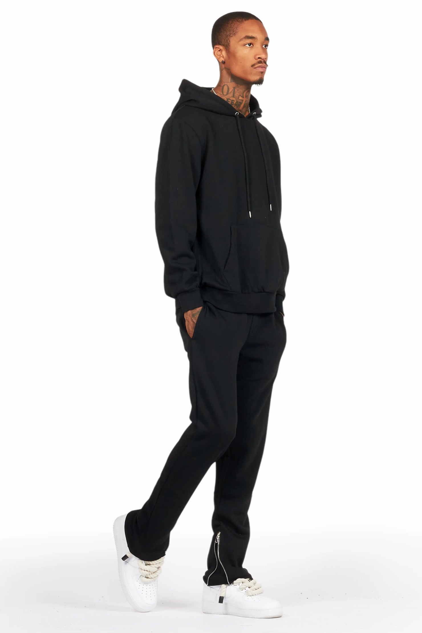 Basic Black Hoodie/Slim Fit Track Set