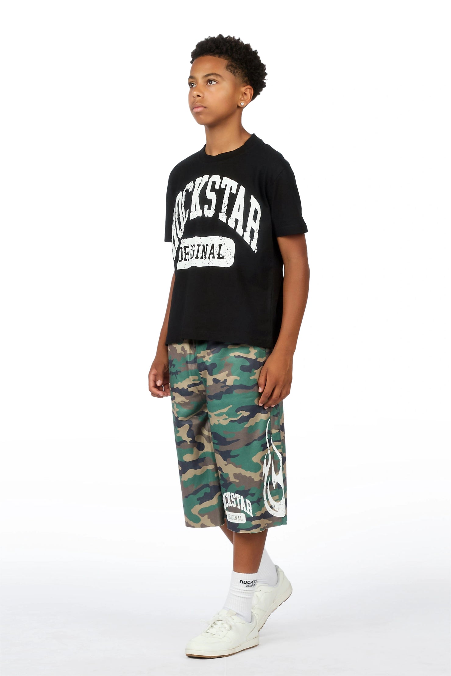 Boys Member Black Camo Oversized T-Shirt/Short Set