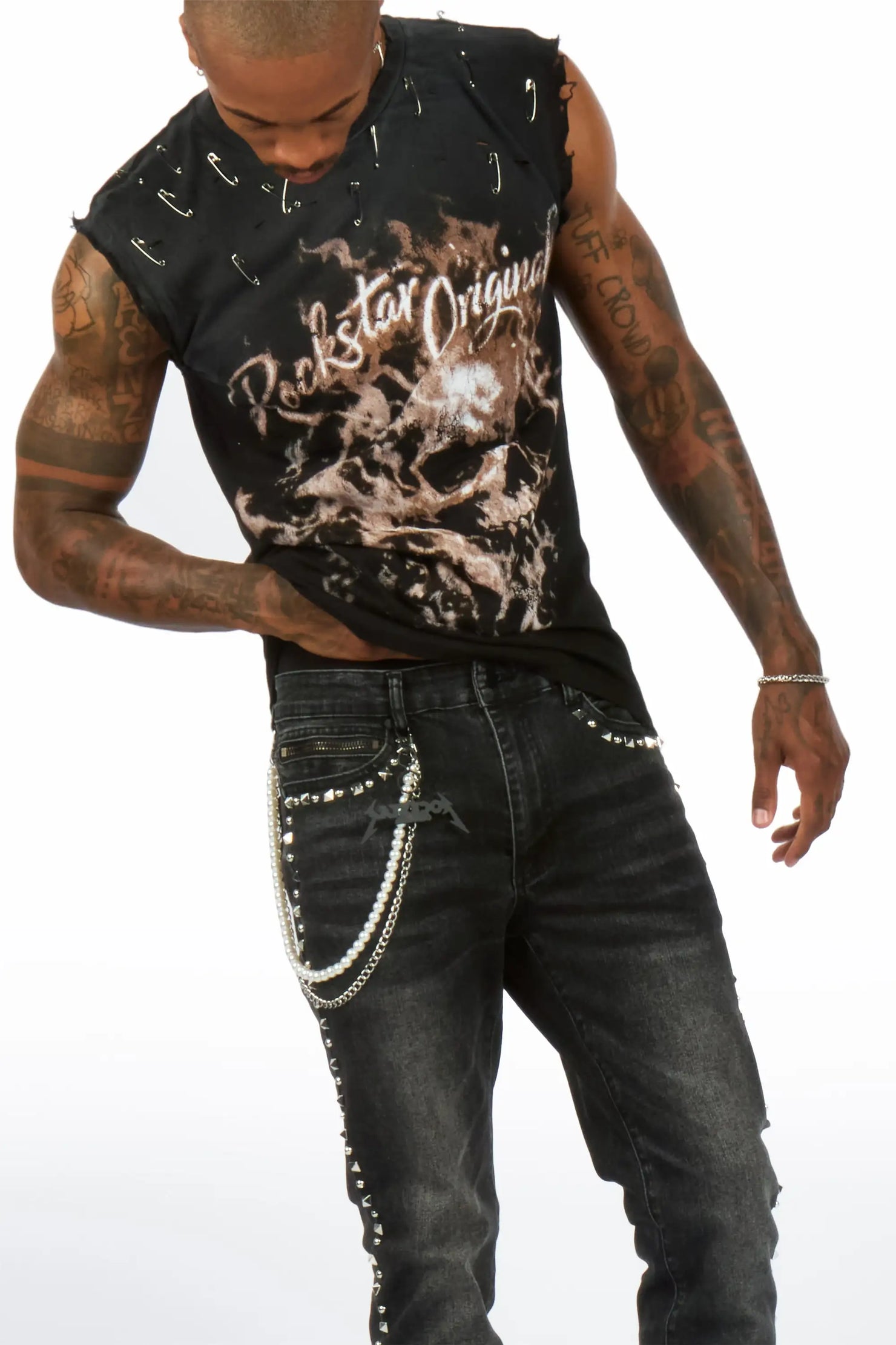 Tangie Black Oversized Cut Off T-Shirt