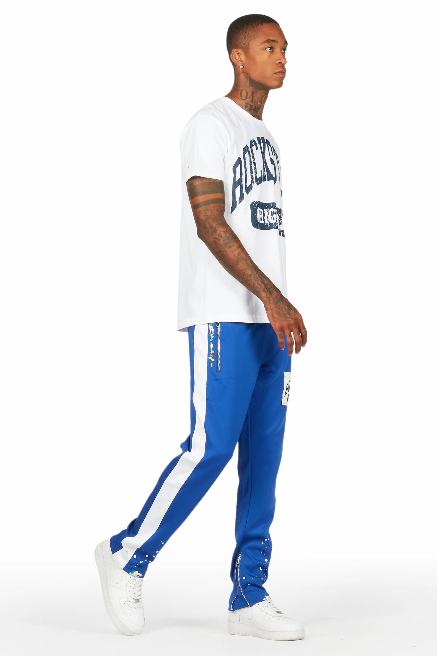 Aden White/Royal T-Shirt/Slim Fit Track Set
