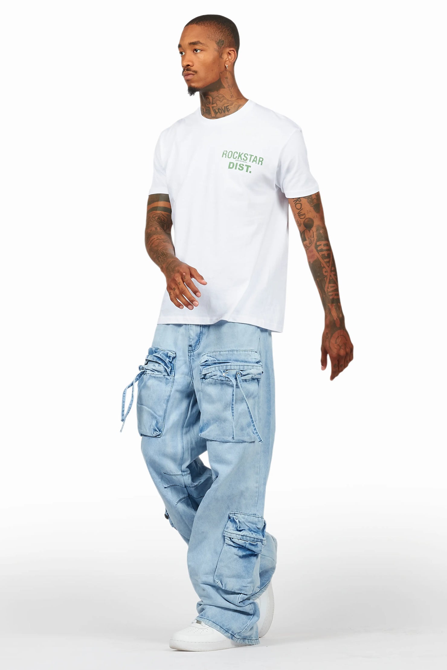 Cazer Blue Baggy Fit Cargo Jean
