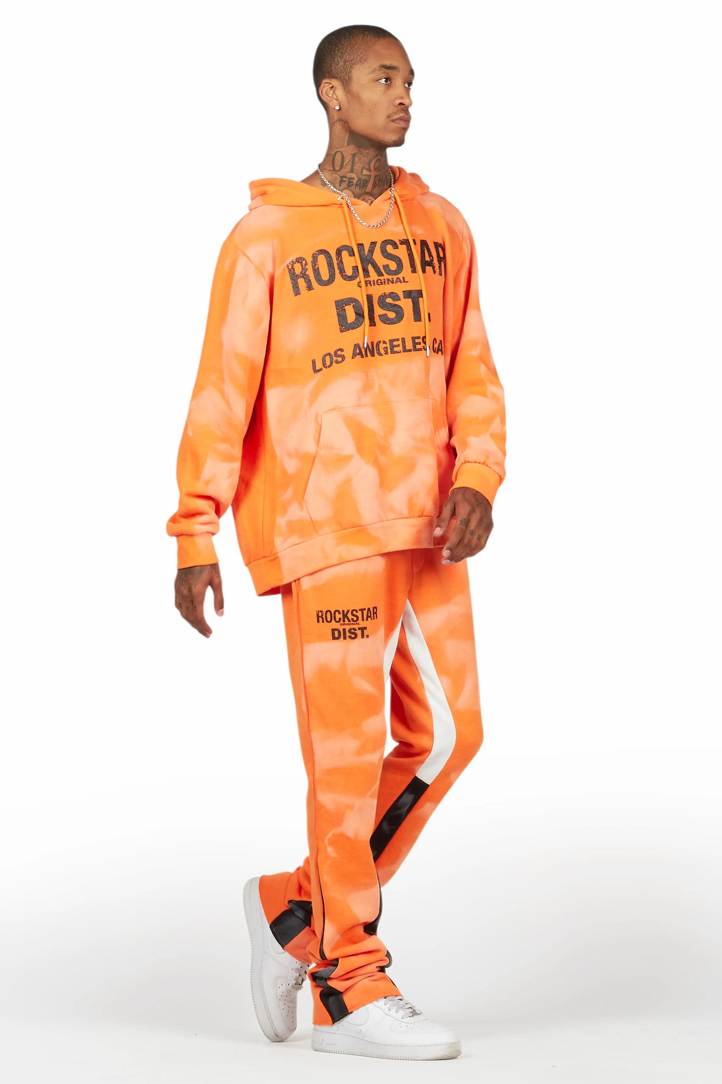 Nelly Orange Hoodie Stacked Flare Track Set
