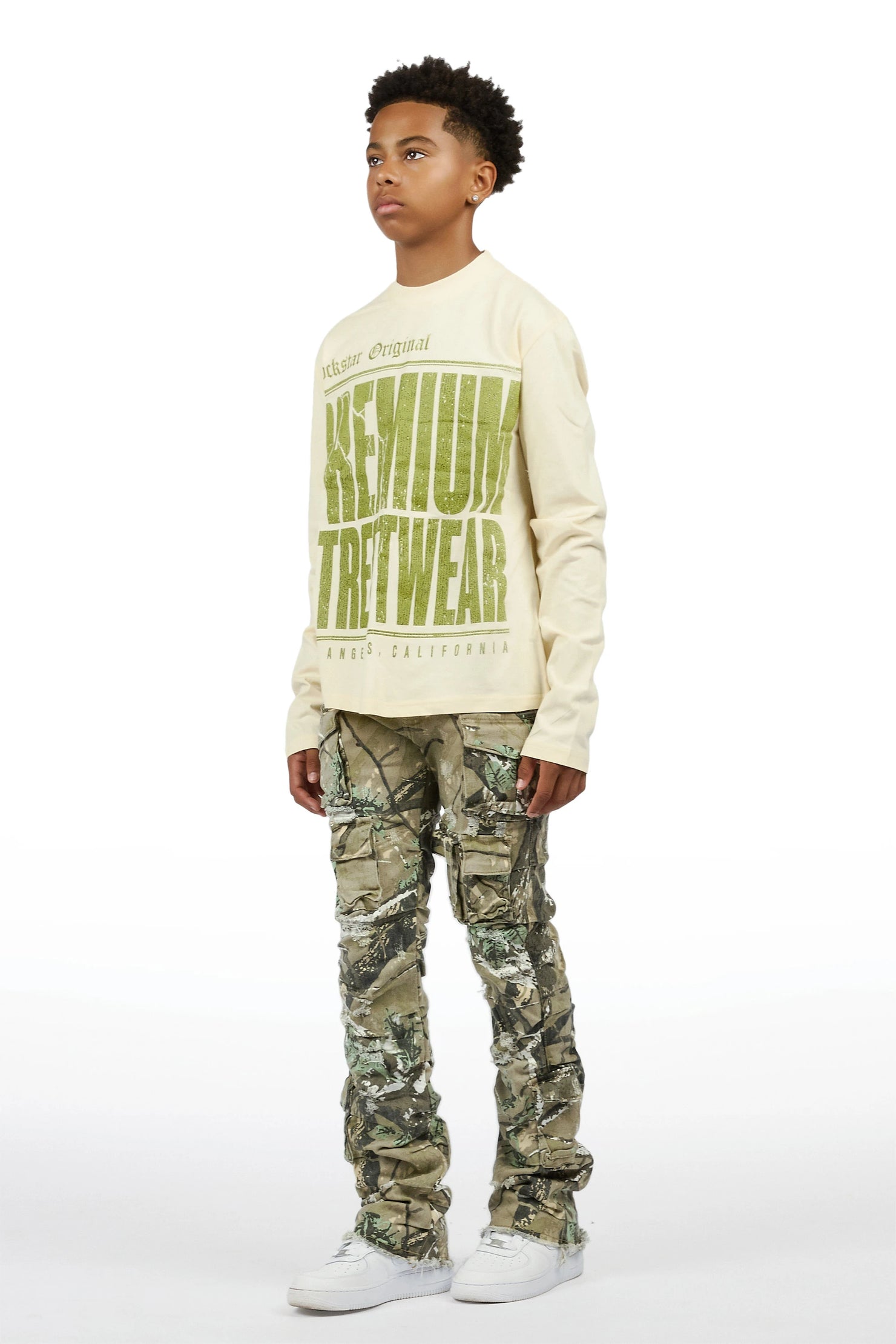 Boys Pluto Sand/Tree Camo Long Sleeve T-Shirt Stacked Jean Set