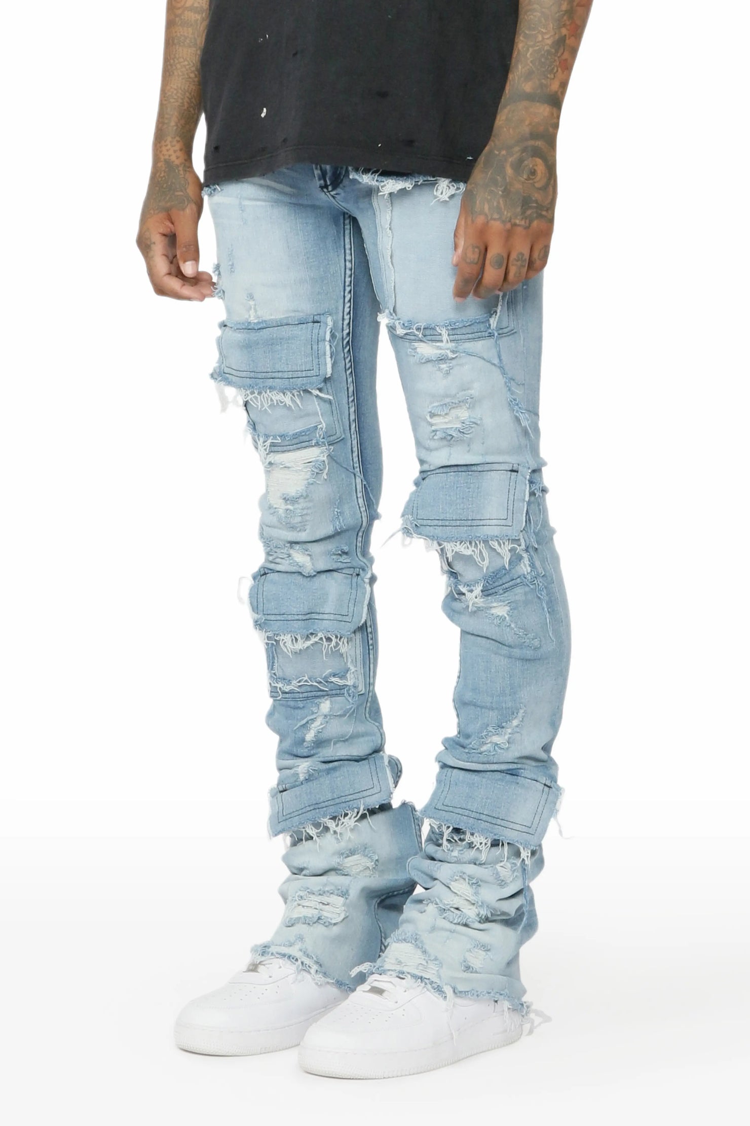 Pooja Blue Super Stacked Flare Jean