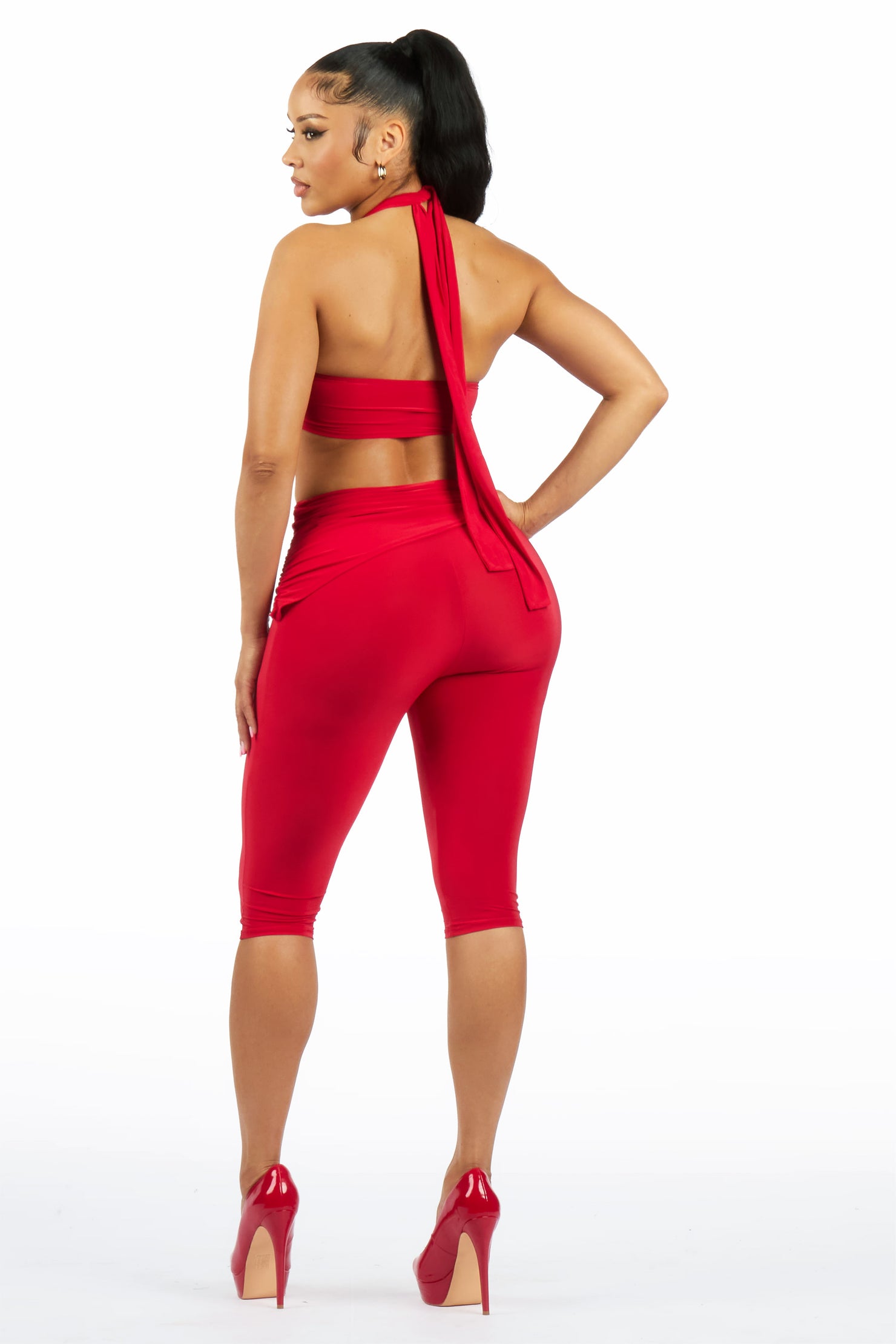 Pedal-Up Red Matching Capri Set