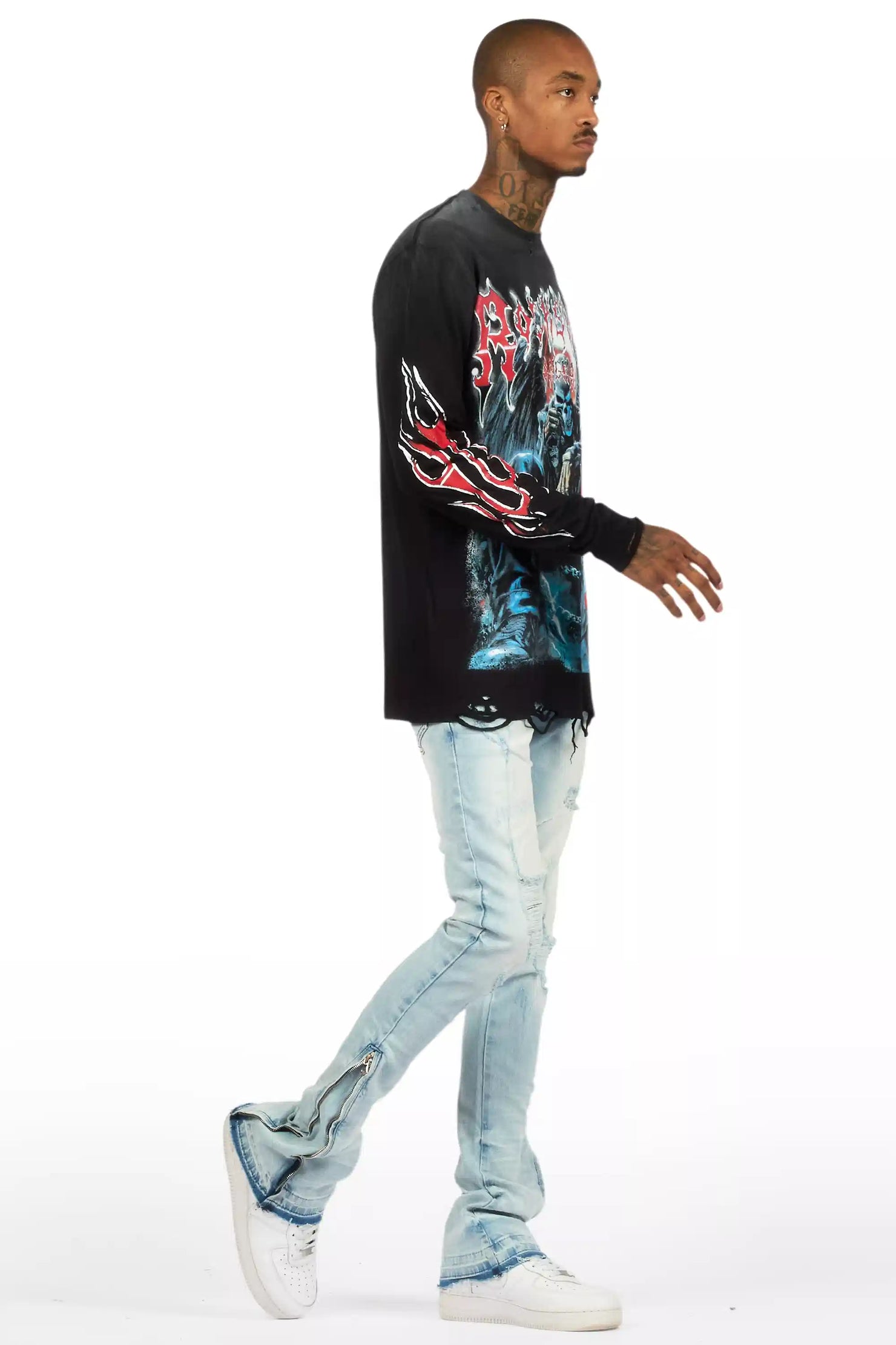 Jaymes Light Blue Stacked Flare Jean