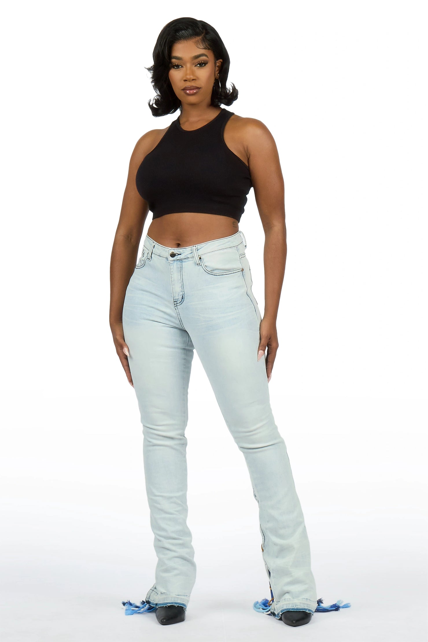 Ottiana Light Blue/Blue Stacked Flare Jean