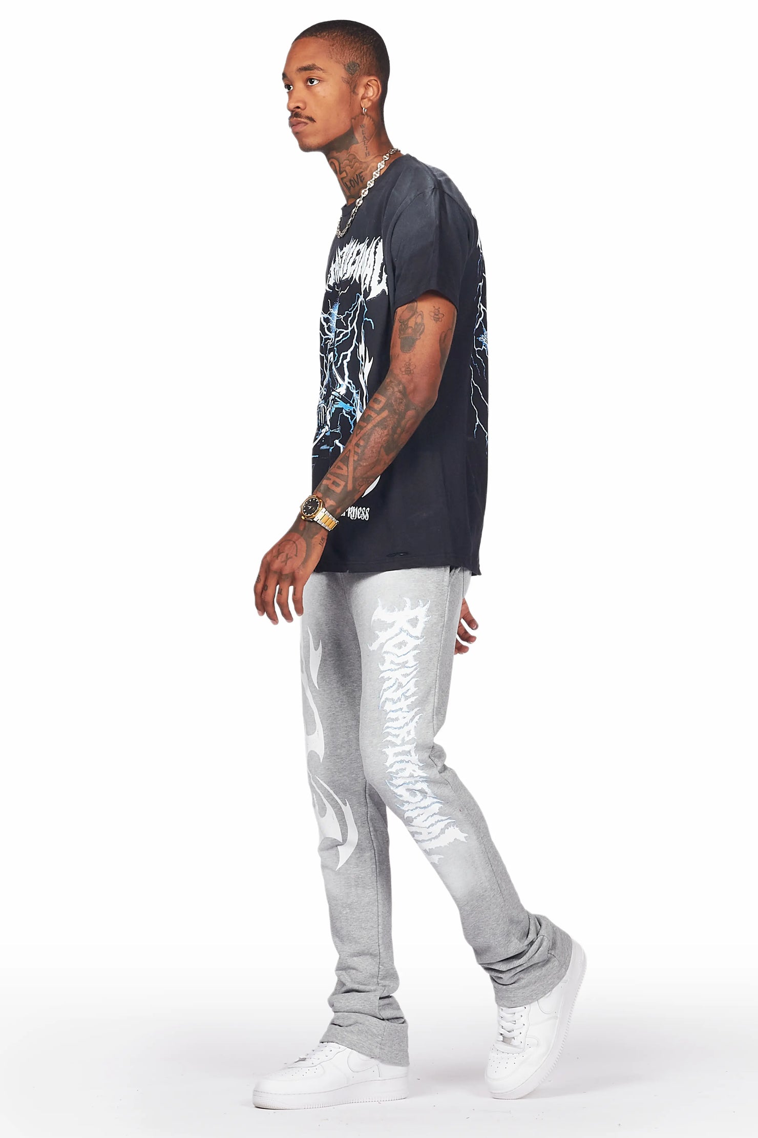 Exodus Black/Grey T-Shirt/Stacked Flare Track Pant Set