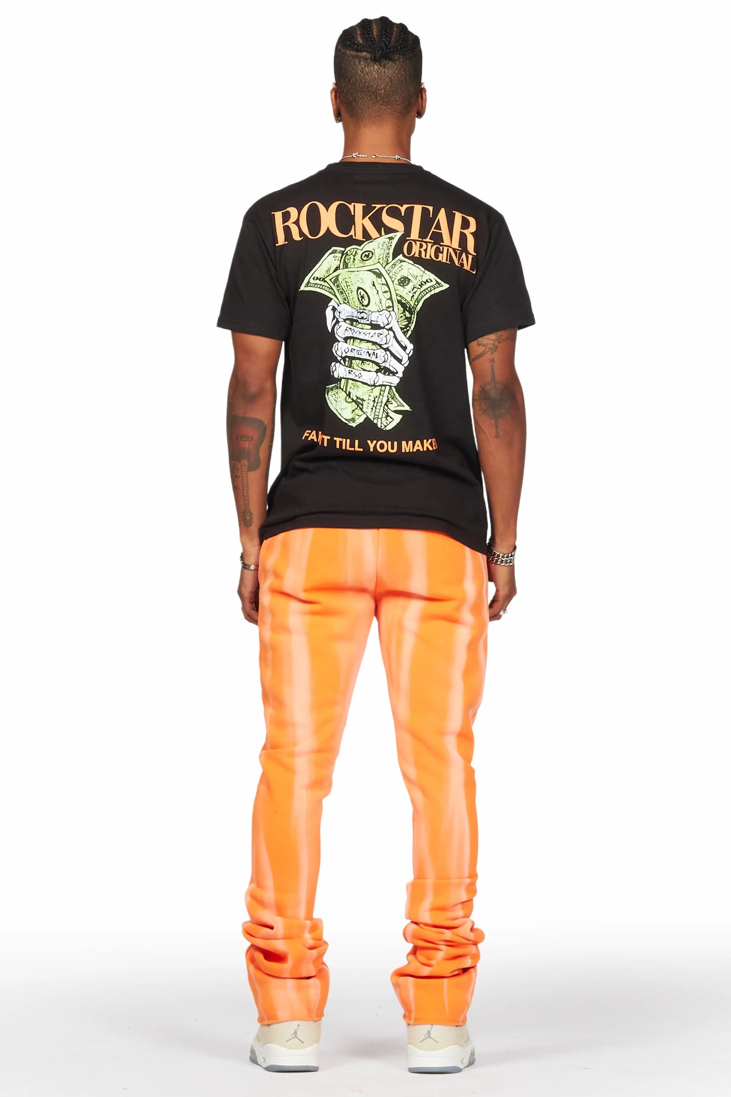 Firoz Orange Graphic Stacked Flare Pant