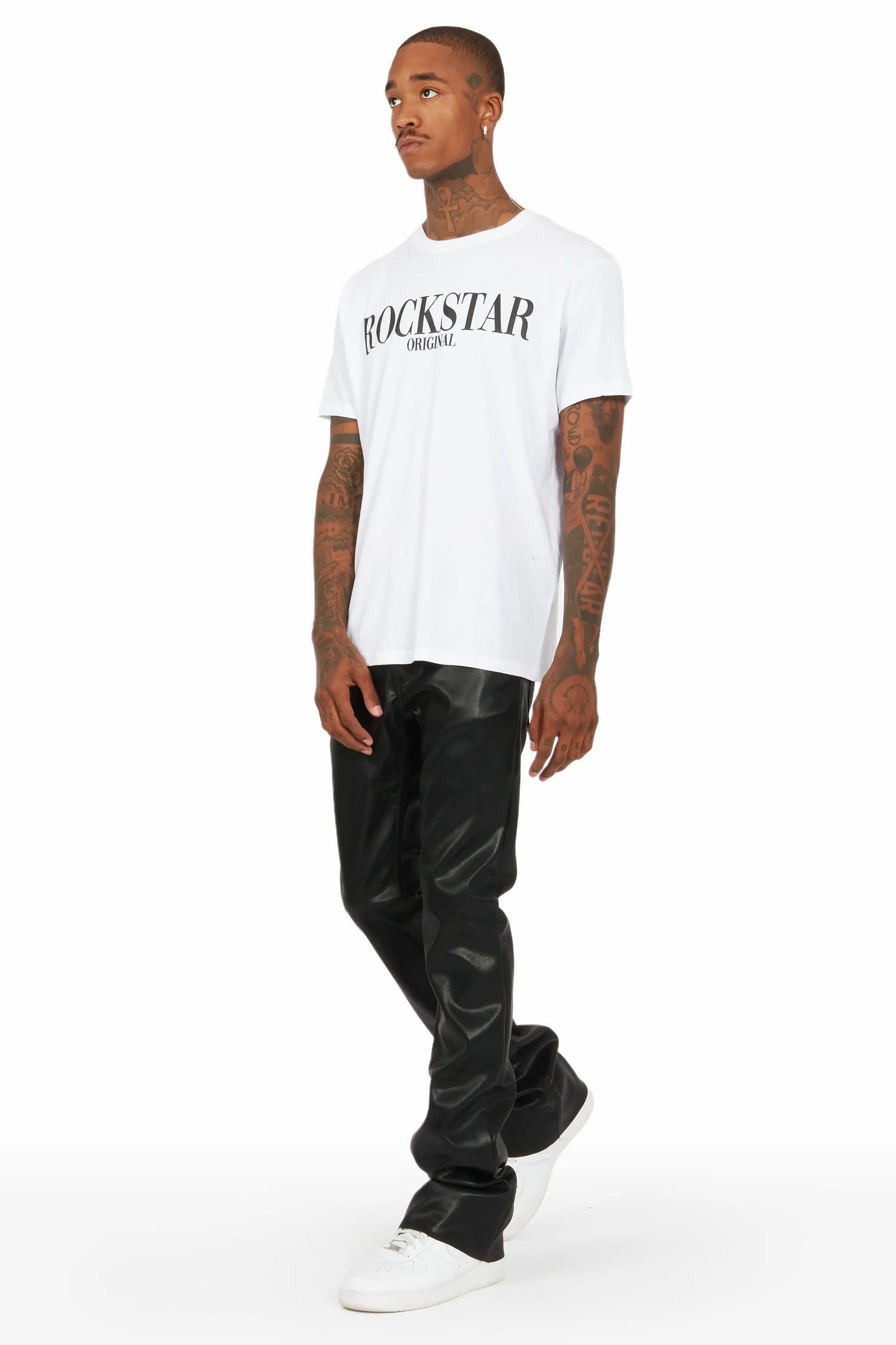 Ricky Black Faux Leather Stacked Jean