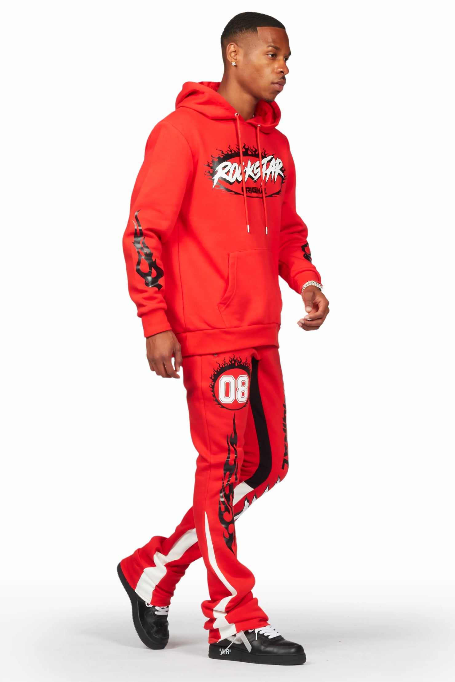 Draven Red Hoodie/Stacked Flare Track Pant Set