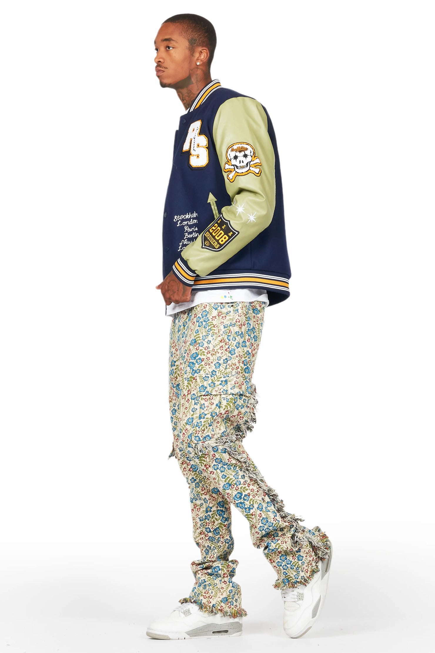 Ayara Beige/Multi Slim Tapestry Flare Jean