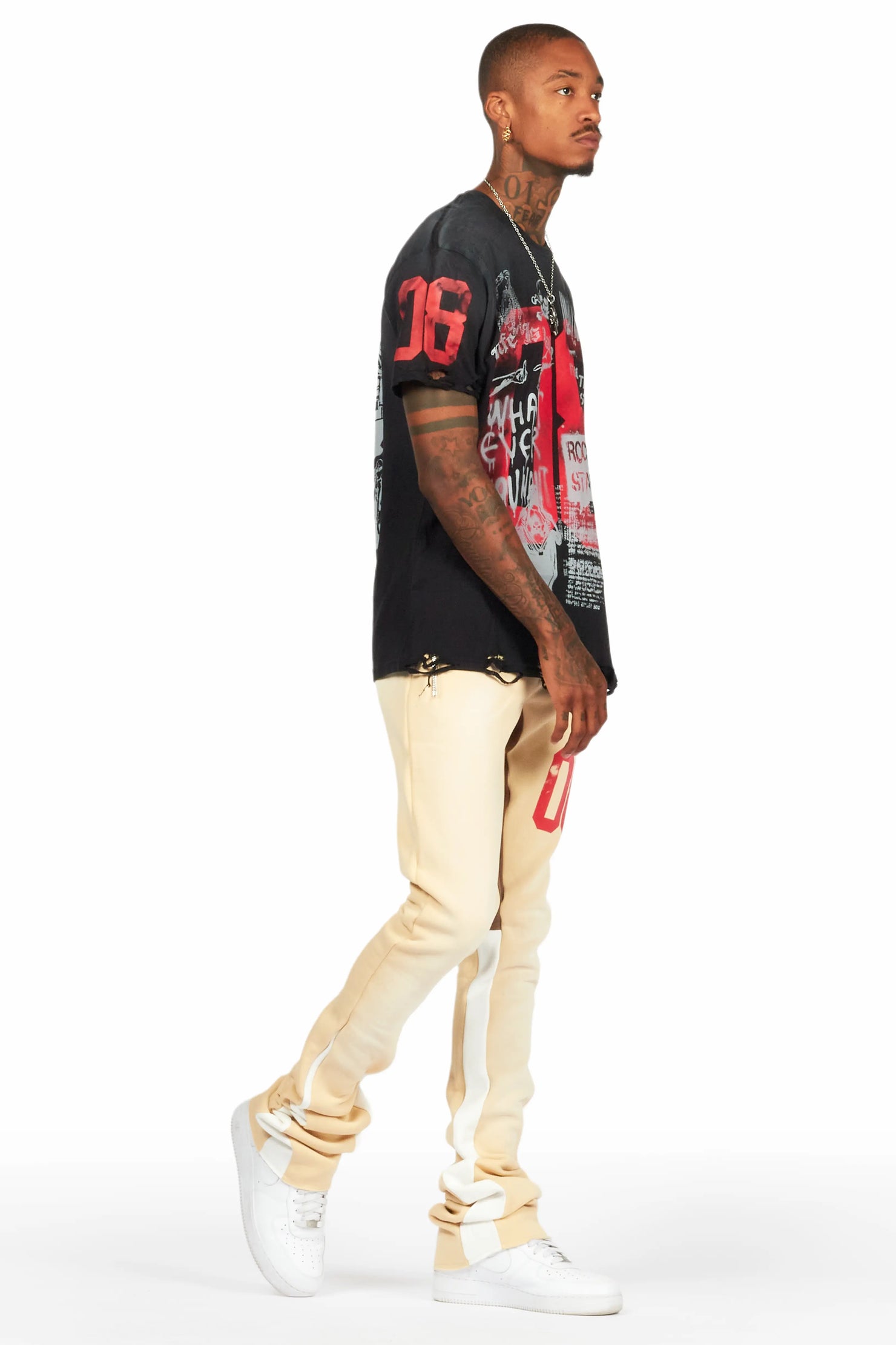 Grill Black/Beige Oversized T-Shirt/Super Stacked Track Set