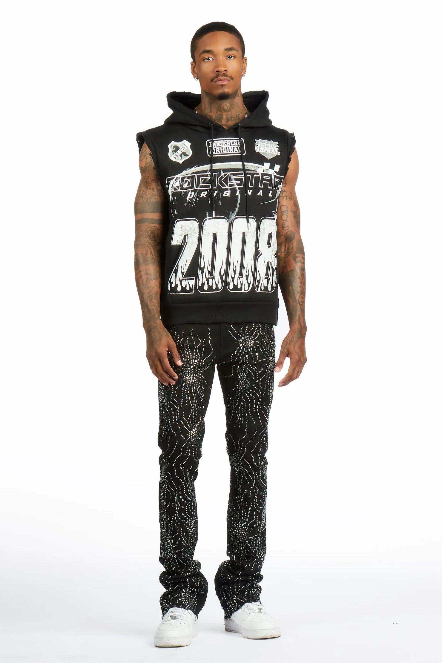 Izai Black Rhinestone Stacked Fit Jean