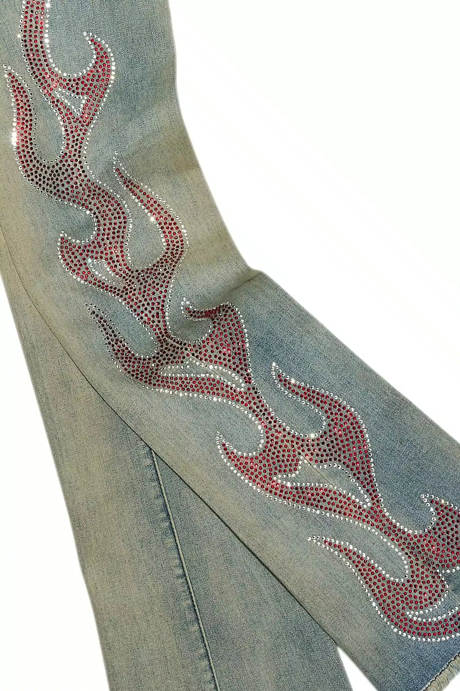 Sword Vintage Blue Rhinestone Stacked Flare Jean