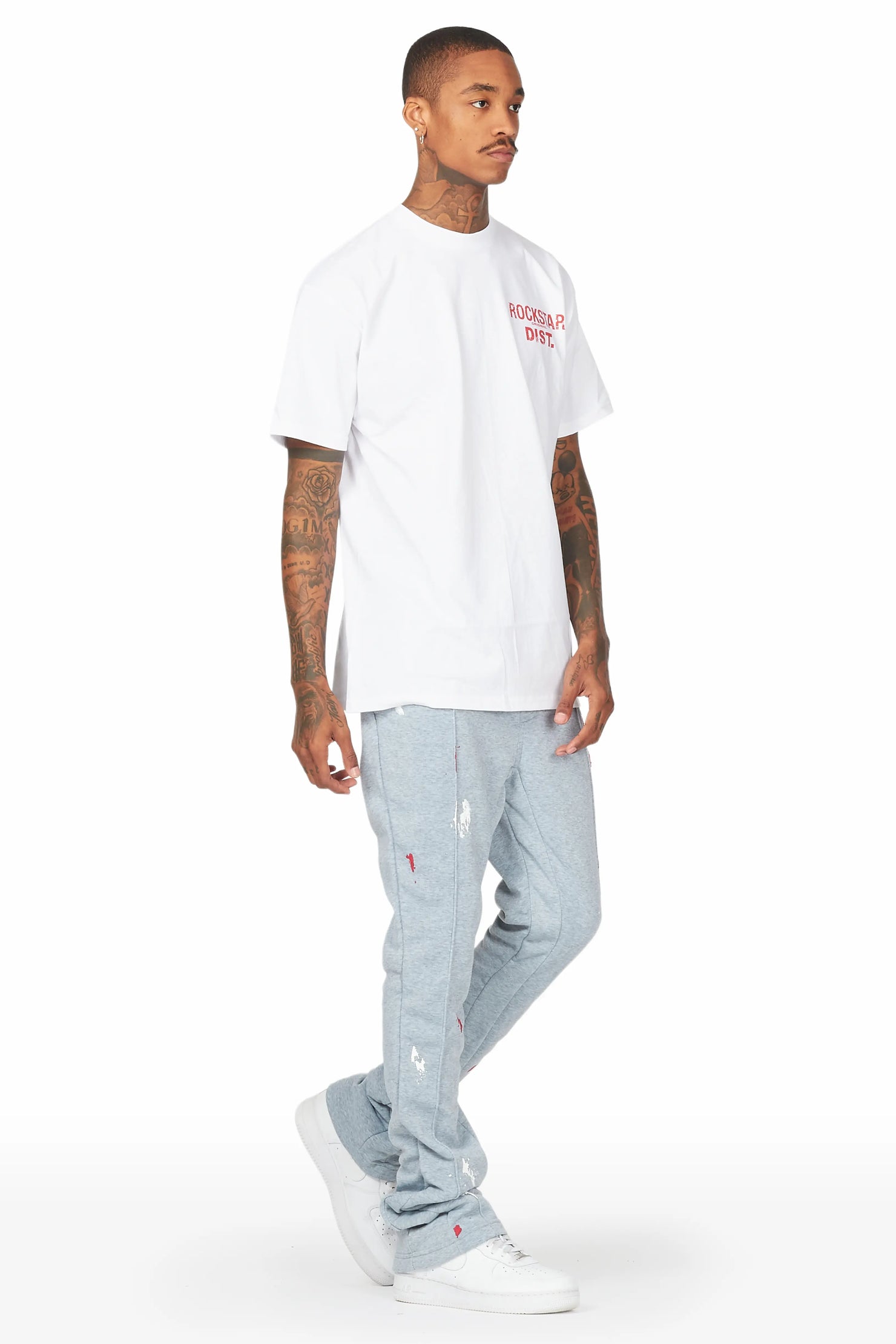 Luka Heather Grey Patchwork Stacked Flare Pants