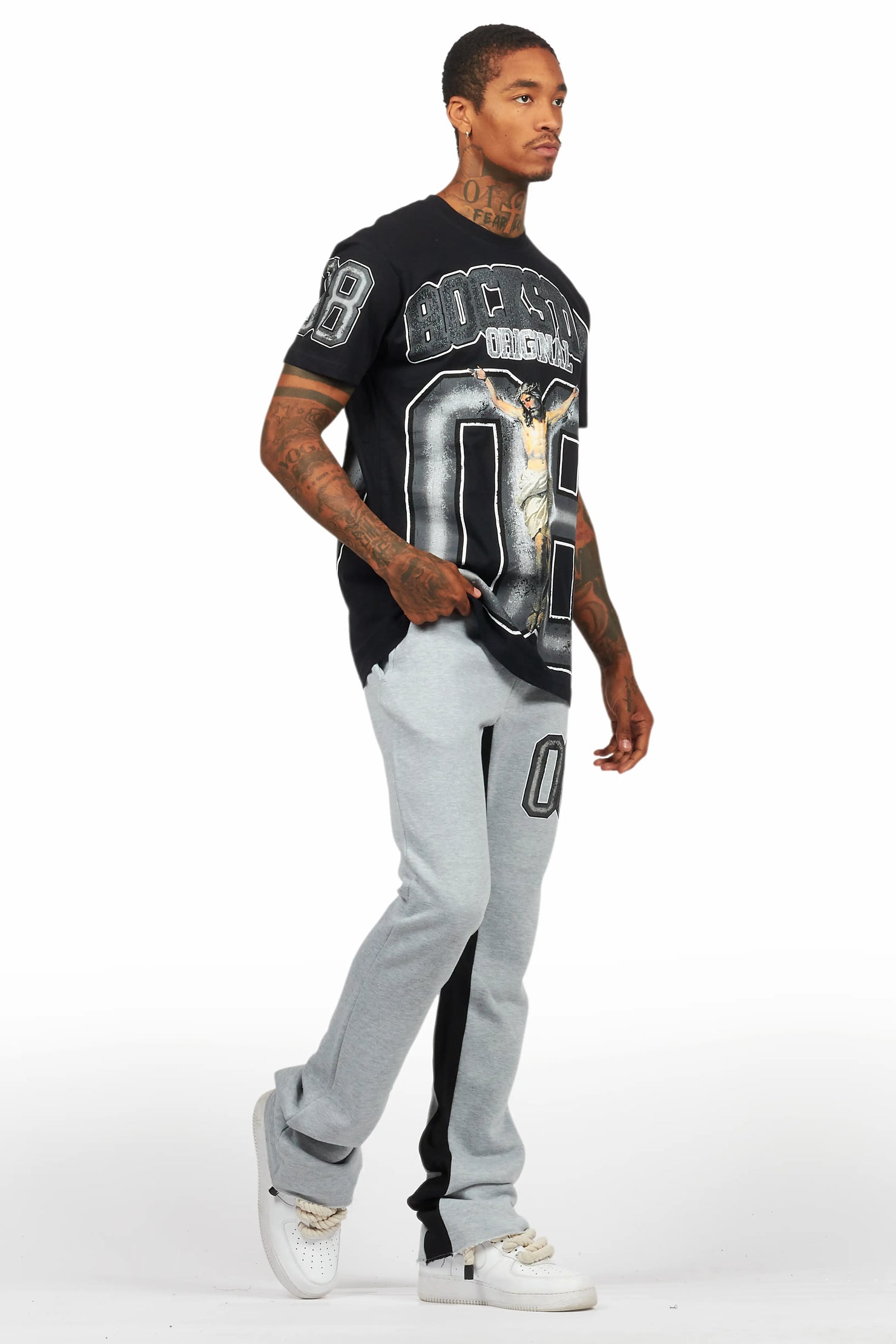 Fields Black/Grey T-Shirt/Baggy Stacked Track Set