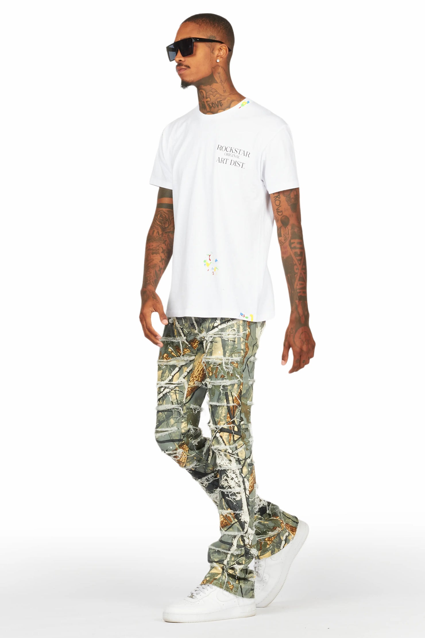 Miguelo Tree Camo Stacked Flare Jean