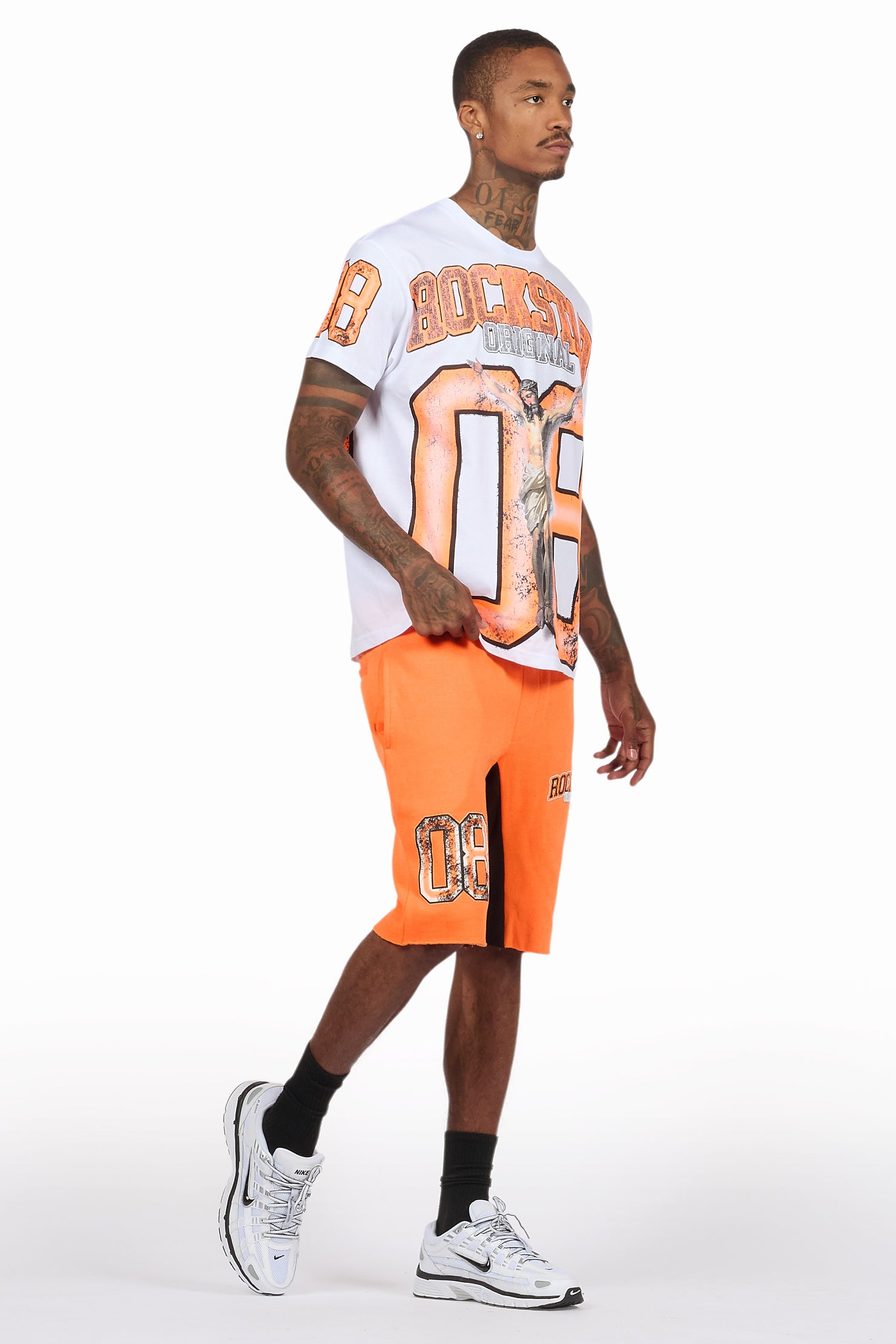 Fields White/Orange Raw Edge T-Shirt Short Set