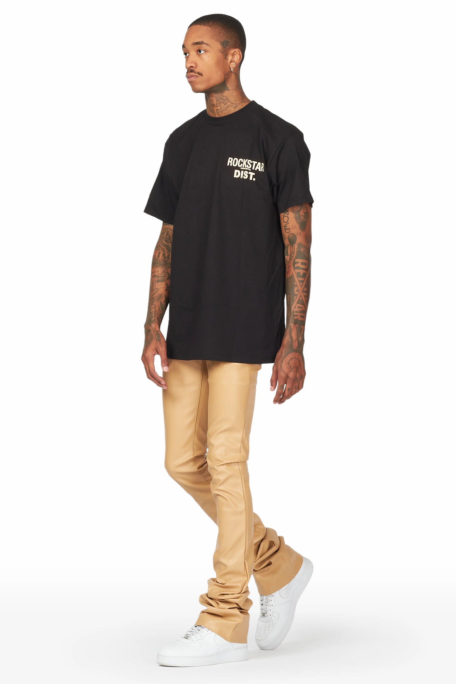Lake Black T-Shirt & Ricky Tan PU Super Stacked Jean Bundle