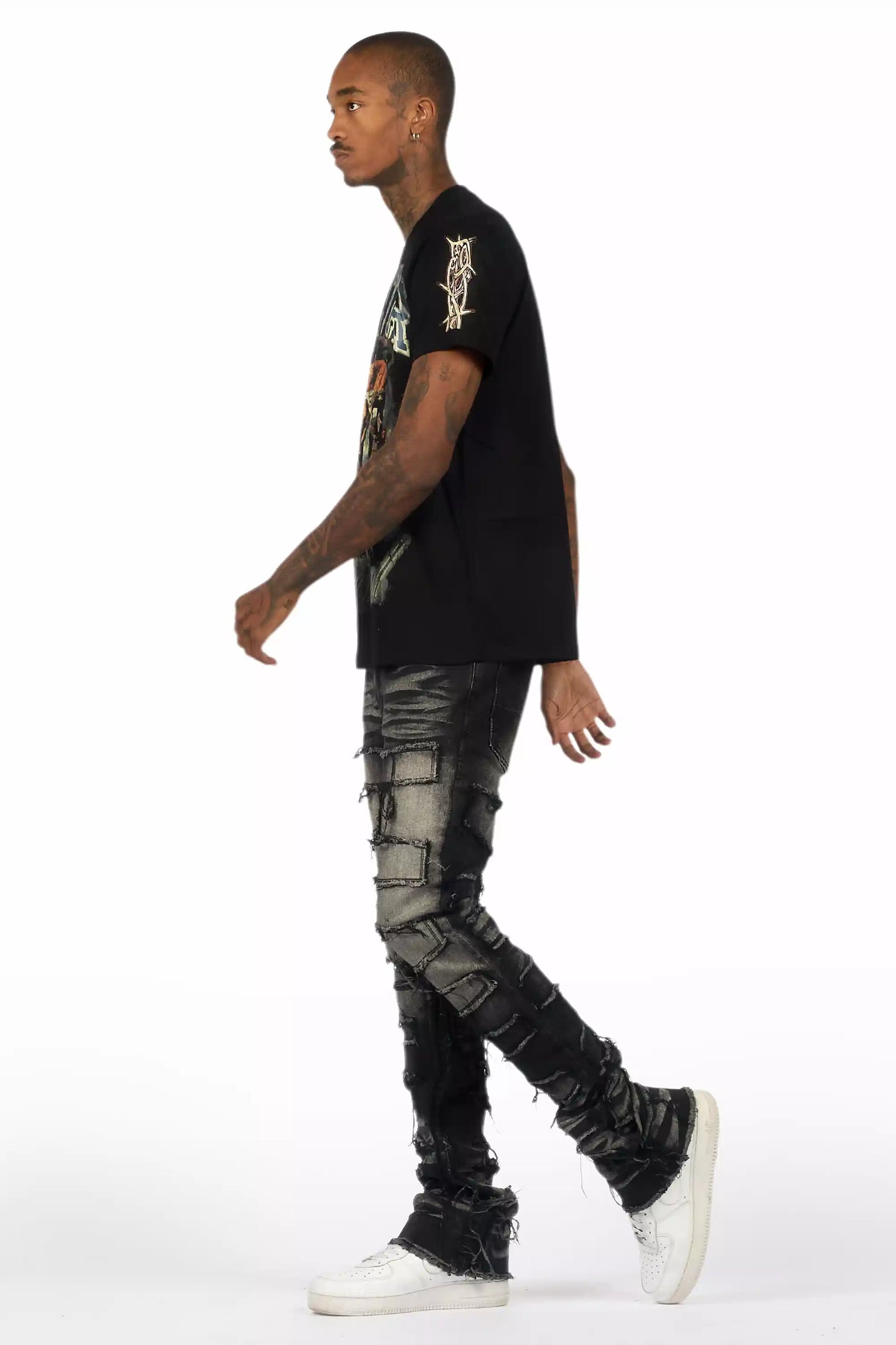 Waller Dark Grey Graphic T-Shirt/Stacked Flare Jean Bundle