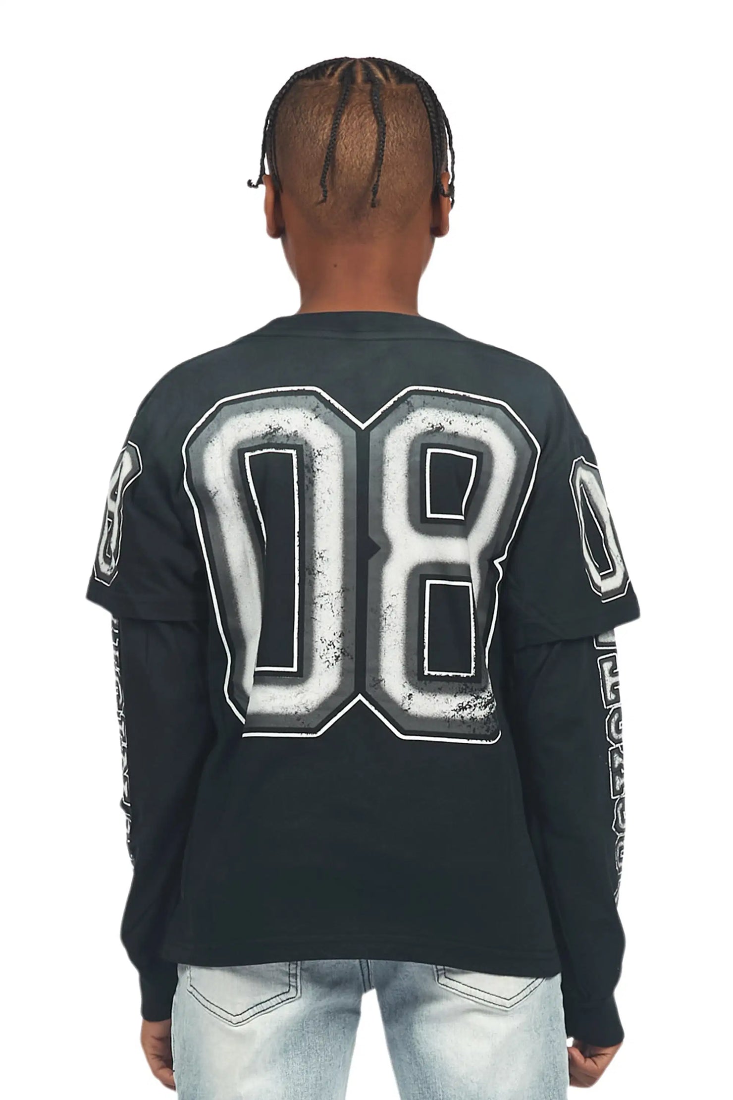 Boys Fields Black/White Double Layer L/S Graphic T-Shirt