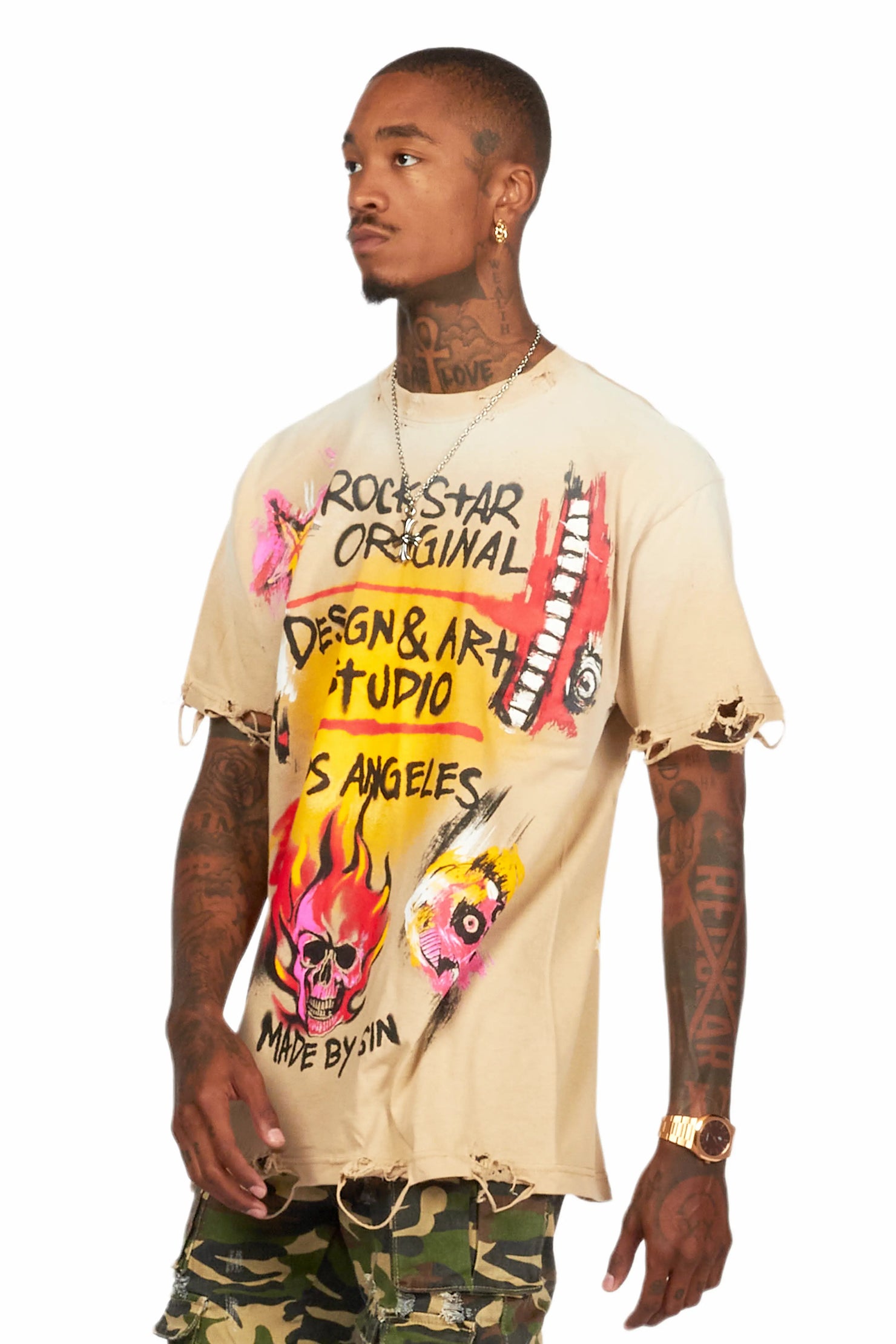 Soweto Beige Oversized Graphic T-Shirt
