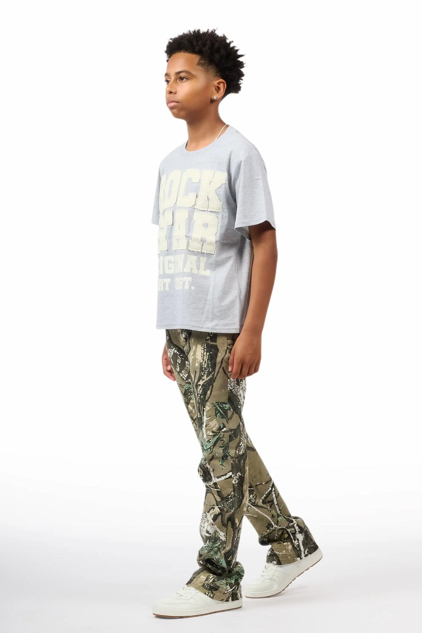 Boys Khen Tree Camo Pearl Stacked Flare Jean