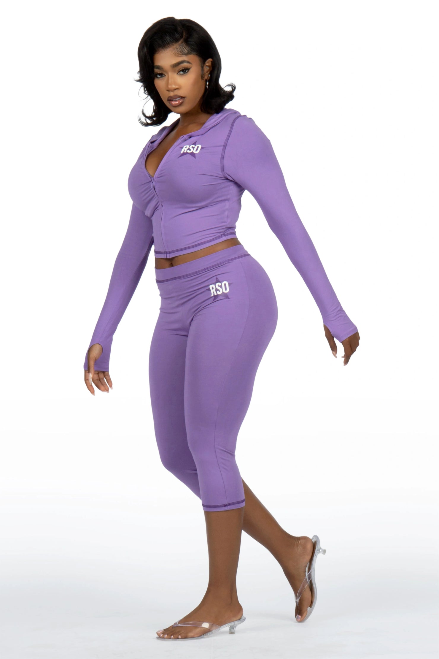 Sharina Purple Zip Up Capri Set