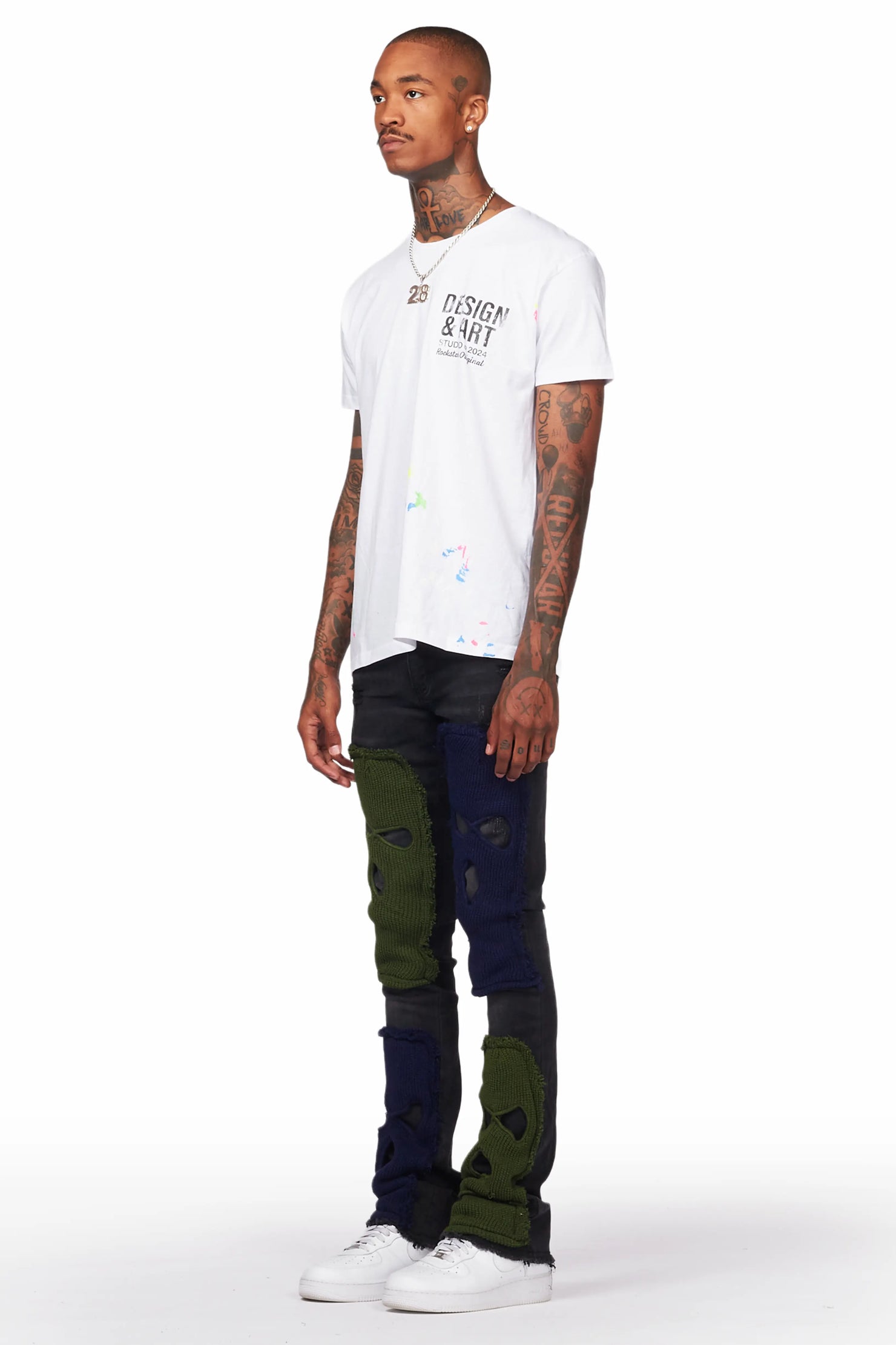 Destry Black Patchwork Stacked Flare Jean