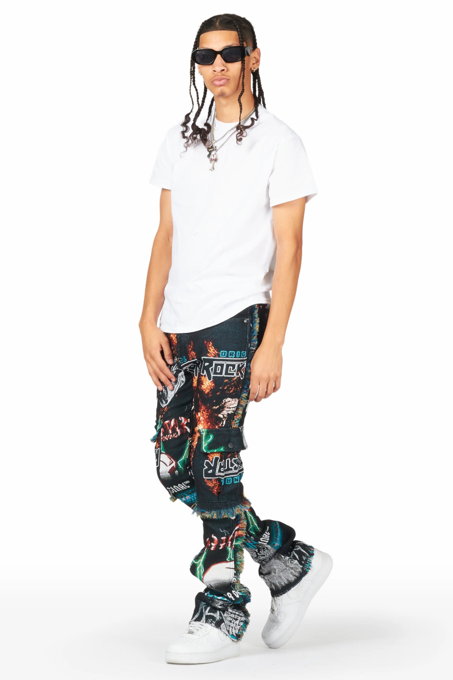 Zarin Black/ Multi Tapestry Stacked Flare Jean