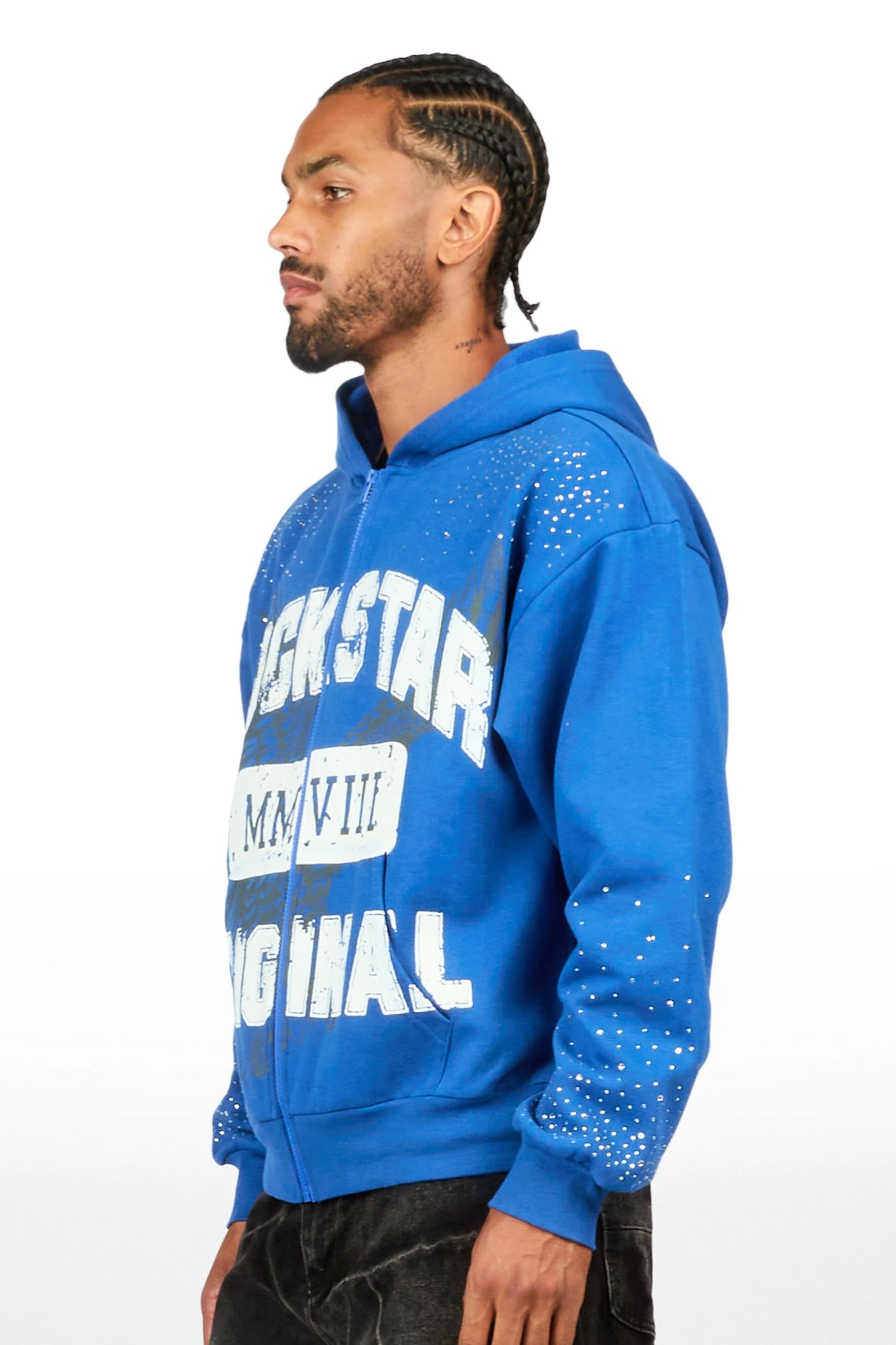 Borya Royal Blue Rhinestone Zip Up Hoodie