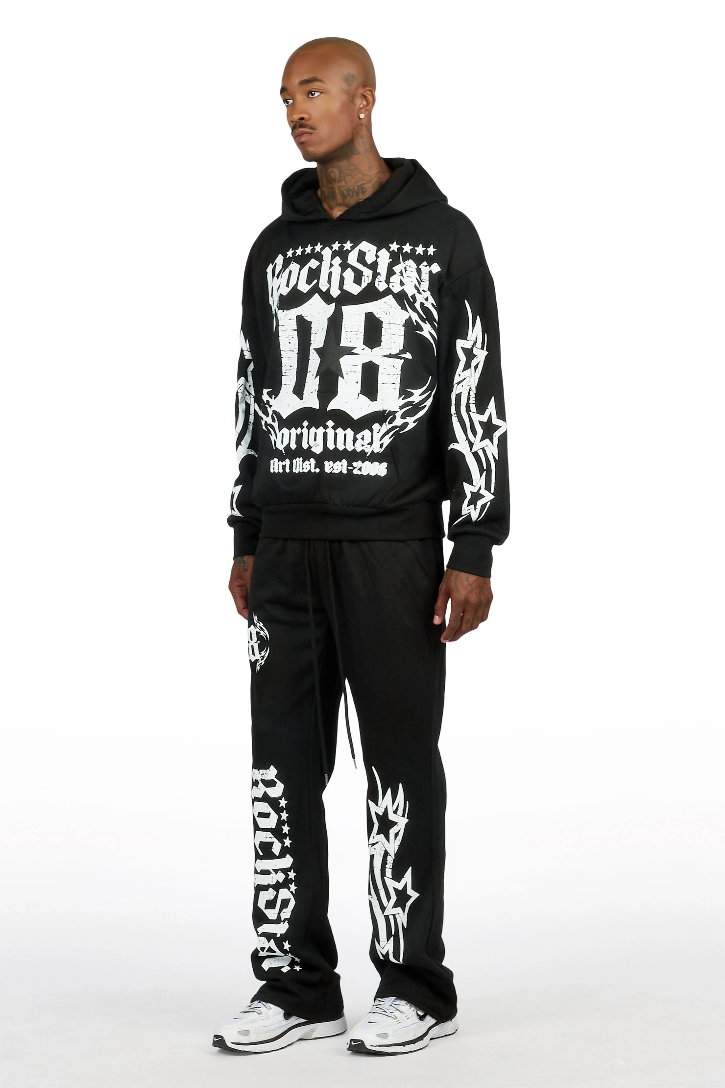Branko Black/White Hoodie Relaxed Track Set